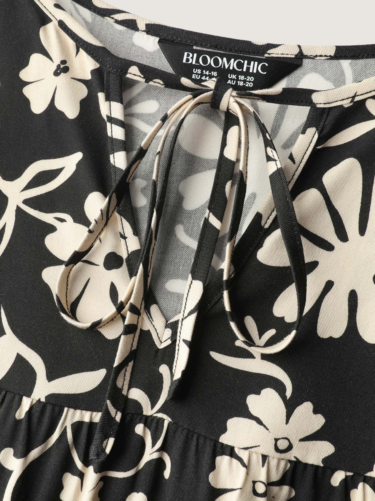 Floral Sleeve Neck-Tie A-Line Blouse - Image 5