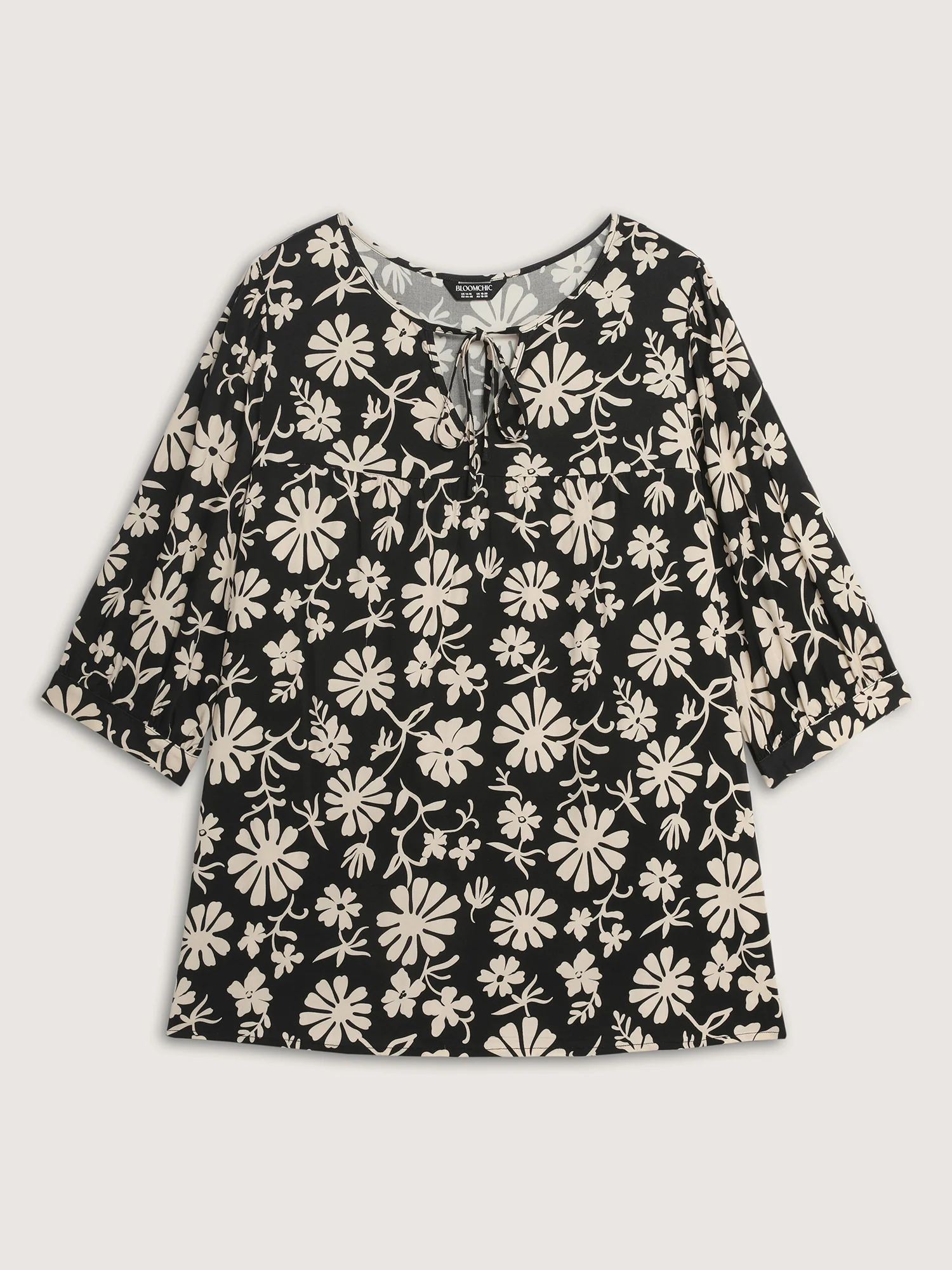 Floral Sleeve Neck-Tie A-Line Blouse - Image 7
