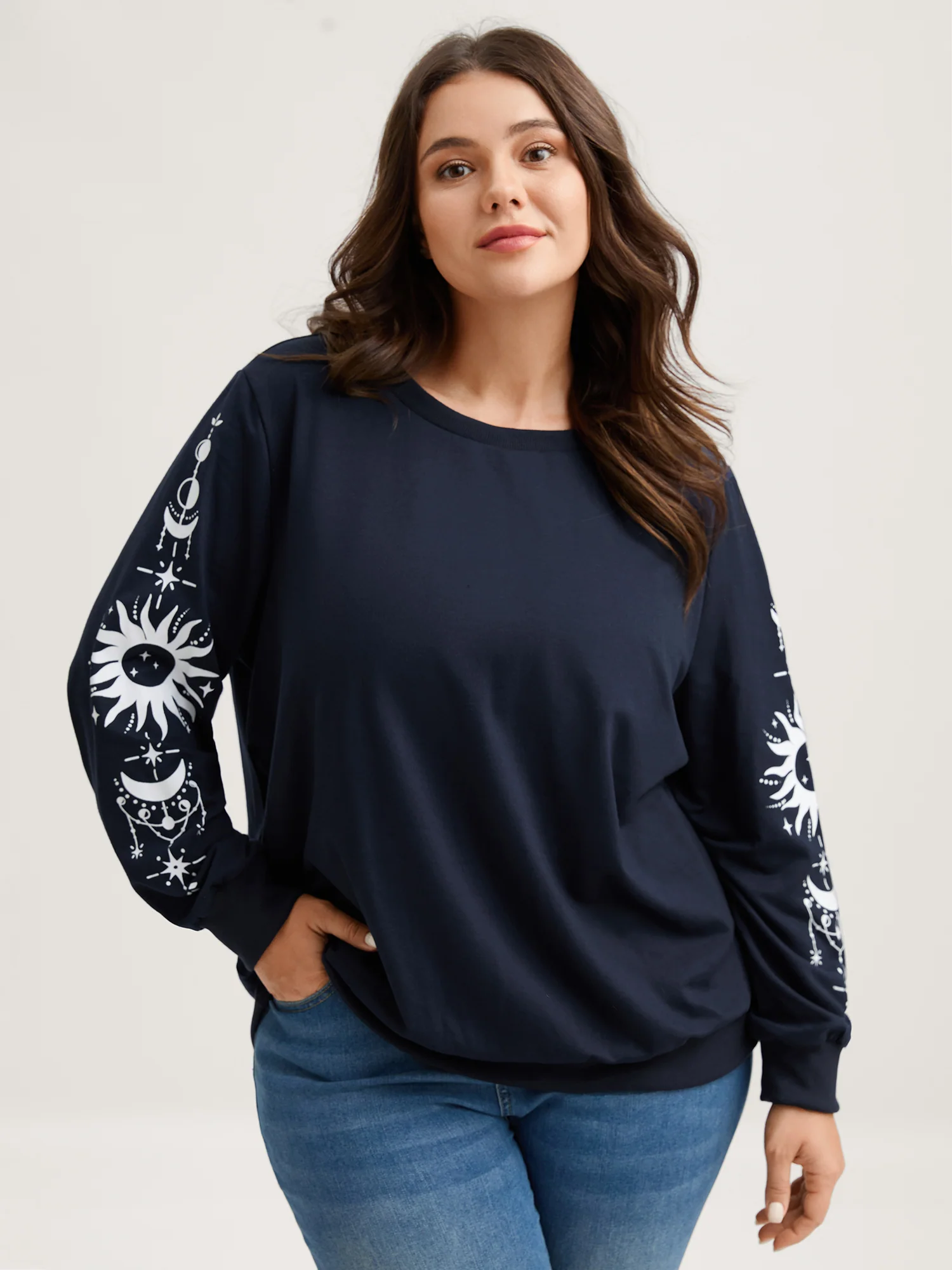 Floral Sleeve Print Contrast Sweatshirt - Image 2