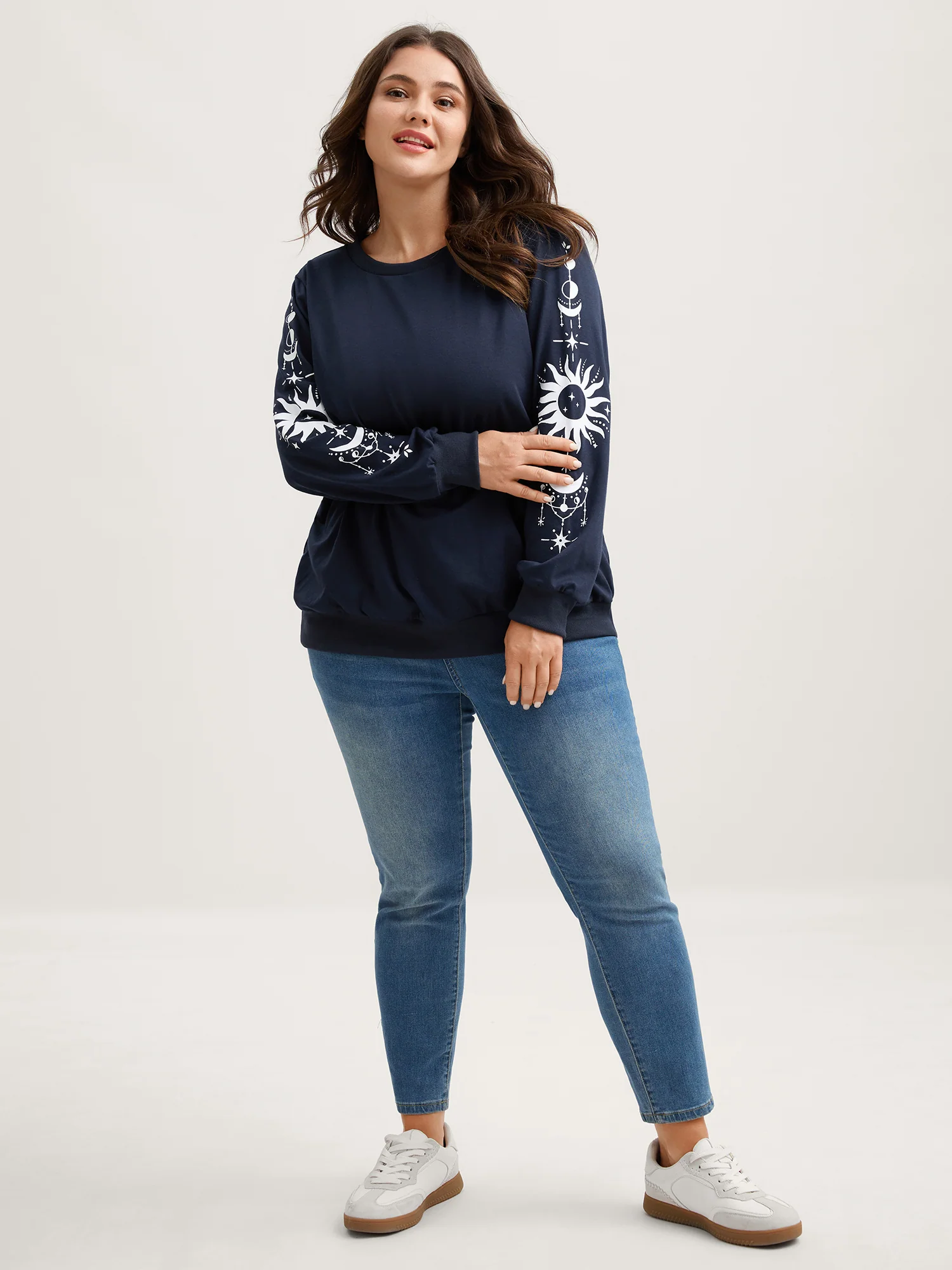 Floral Sleeve Print Contrast Sweatshirt - Image 3