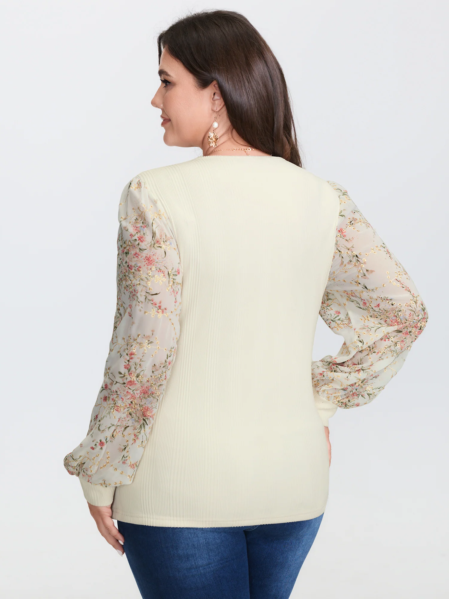 Floral Sleeve Wrap Knit Top - Image 4