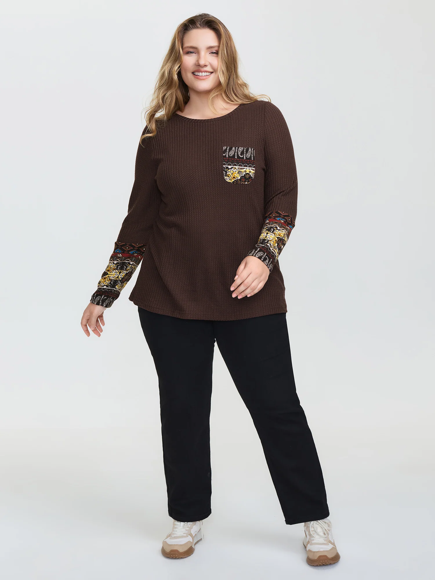 Floral Spliced Knit Textured T-Shirt - Image 3