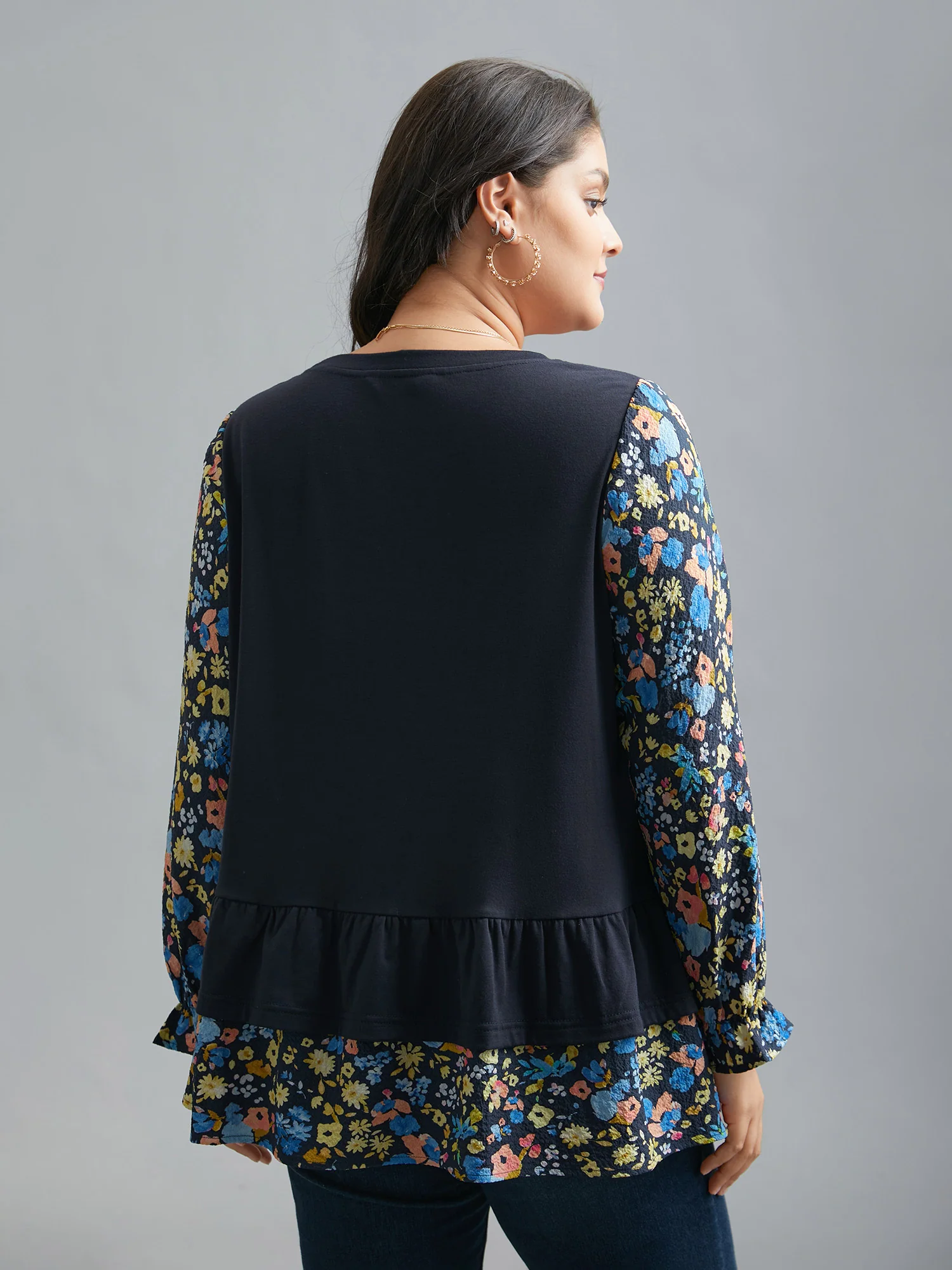 Floral Spliced Tiered Hem T-Shirt - Image 5