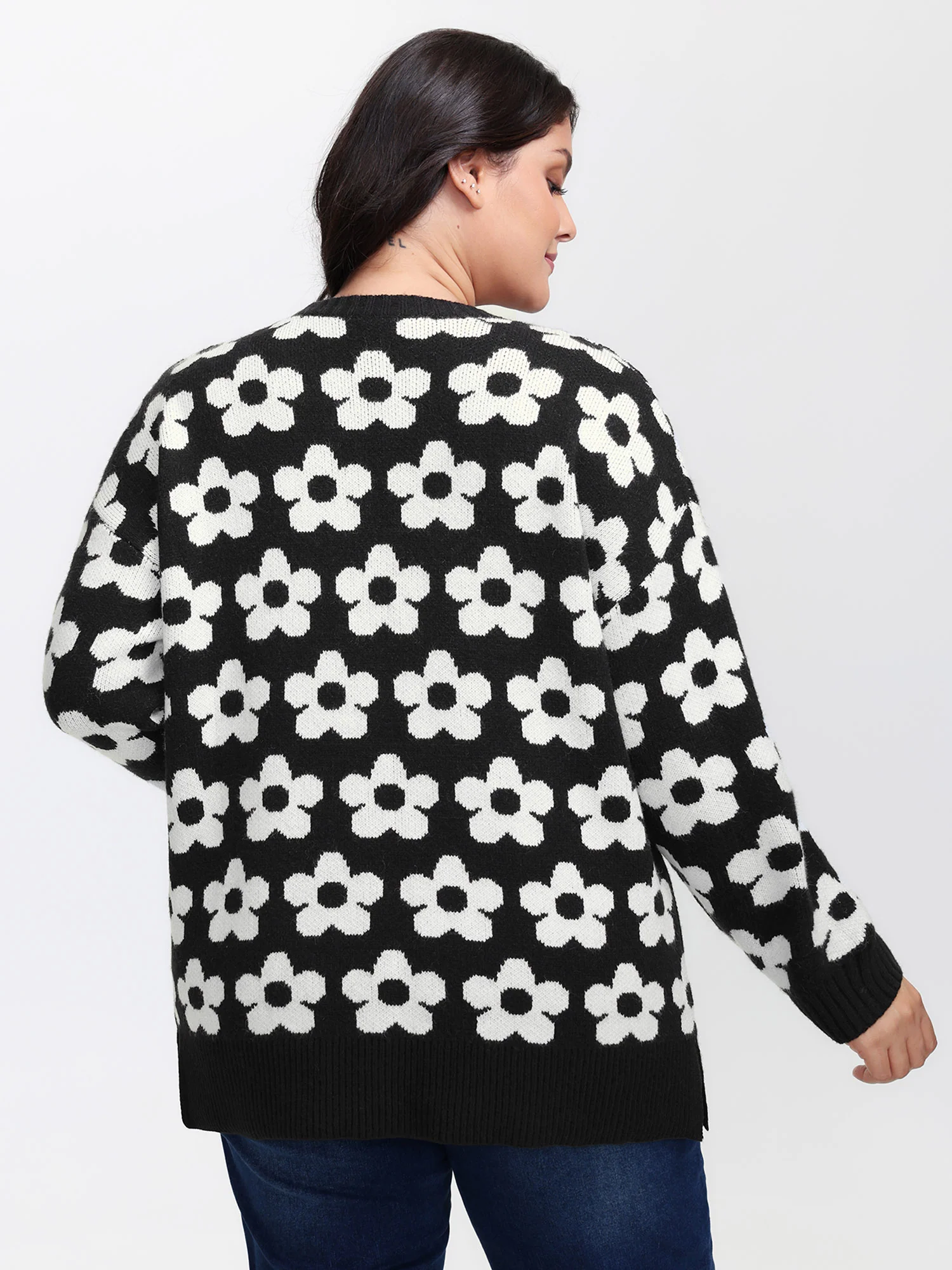 Floral Split Hem Color Contrast Pullover - Image 4