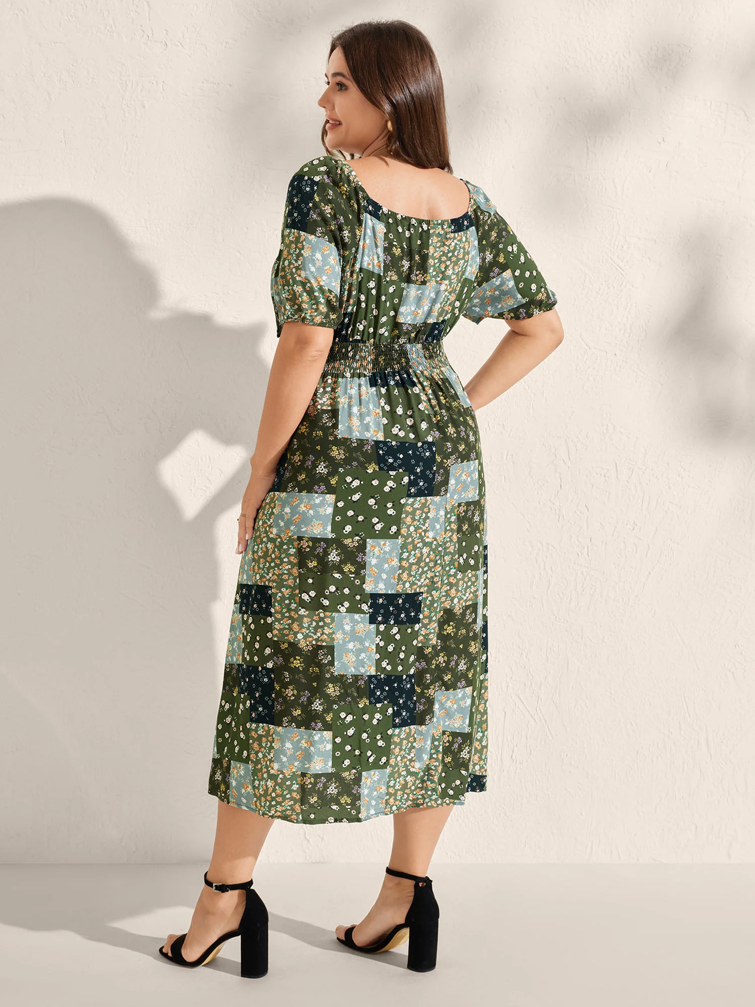 Floral Split Hem Neck Tie Midi Dress - Image 4