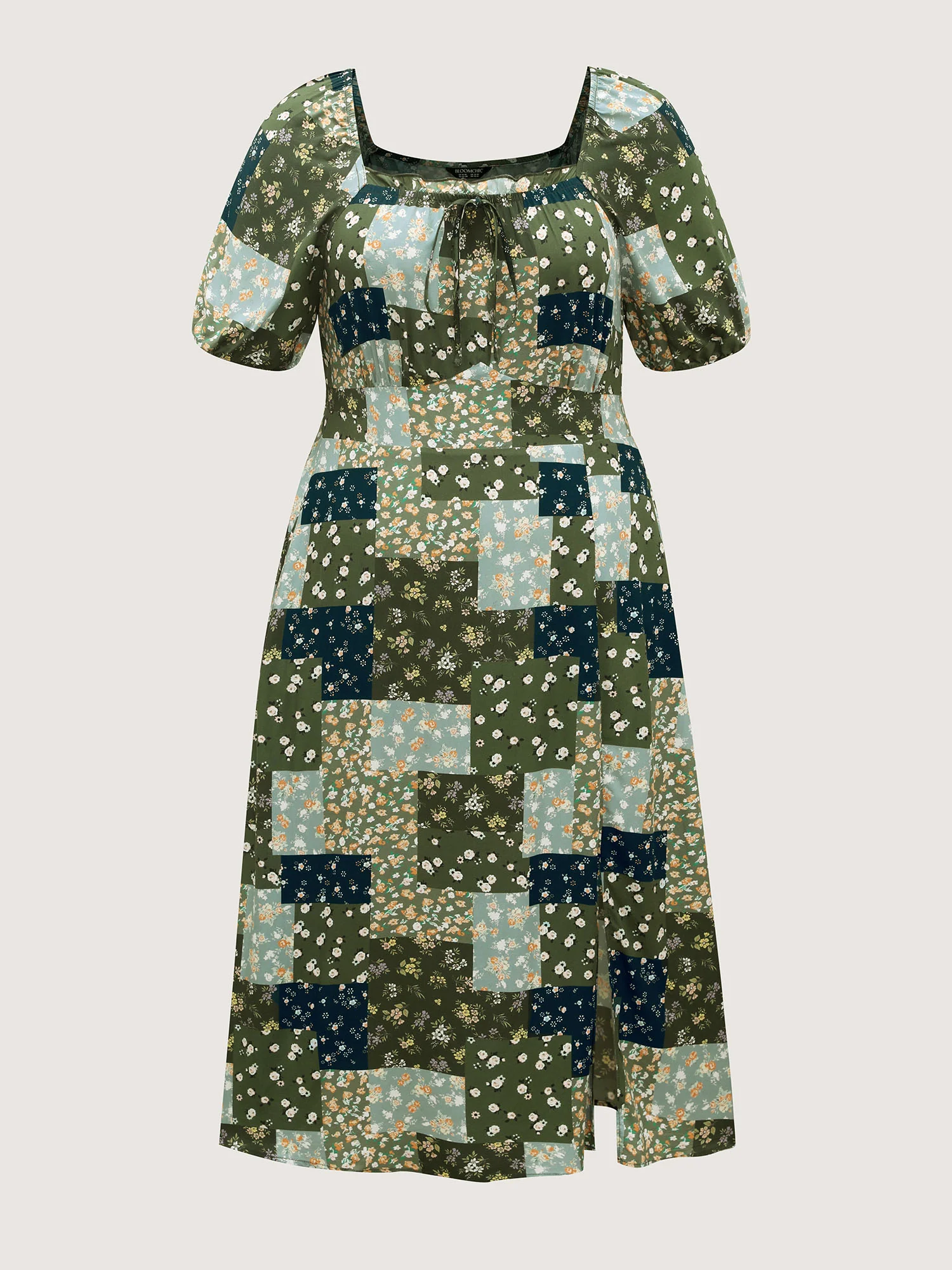 Floral Split Hem Neck Tie Midi Dress - Image 7