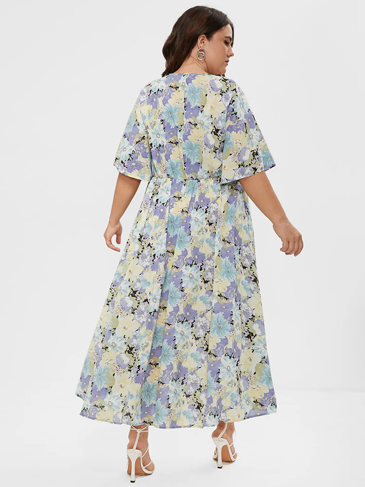 Floral Split Pocket Button Detail Wrap Maxi Dress - Image 2