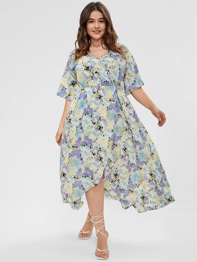 Floral Split Pocket Button Detail Wrap Maxi Dress - Image 3