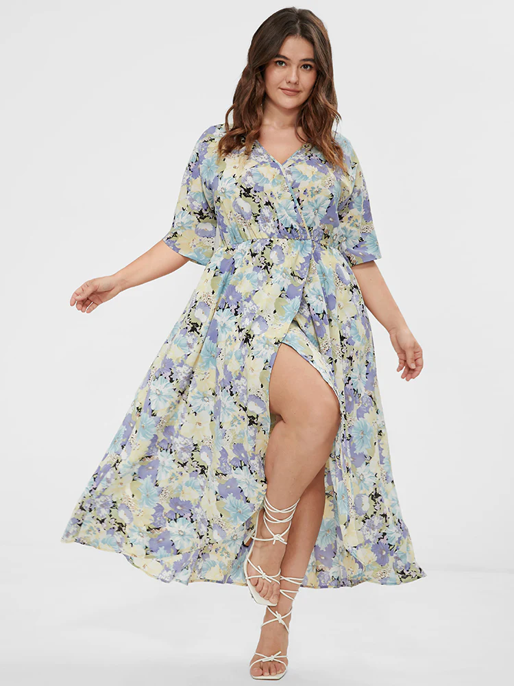 Floral Split Pocket Button Detail Wrap Maxi Dress - Image 4