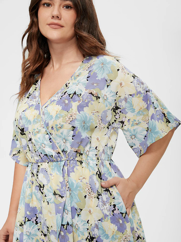 Floral Split Pocket Button Detail Wrap Maxi Dress - Image 5