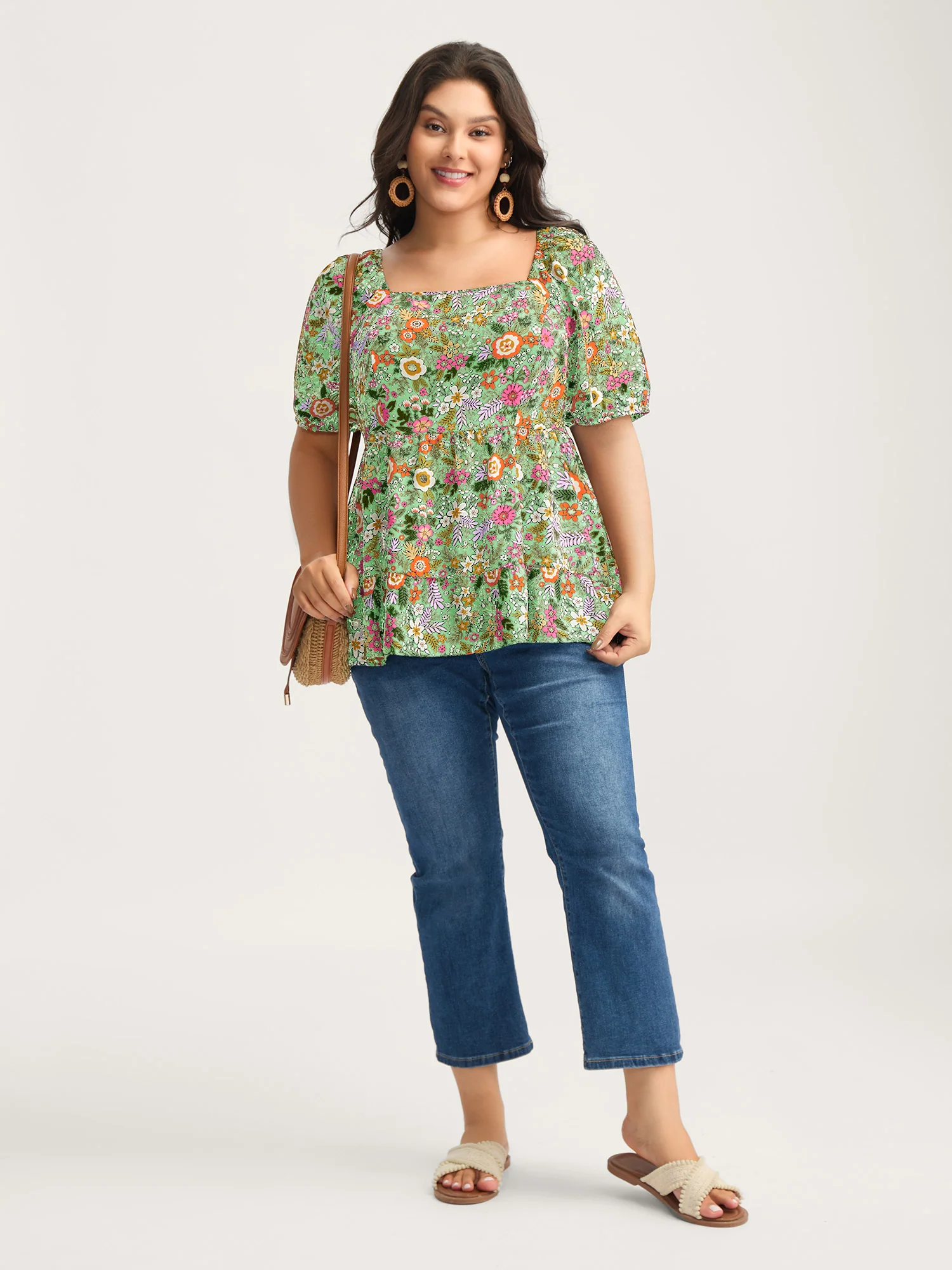 Floral Square Neck Fit and Flare Blouse - Image 10