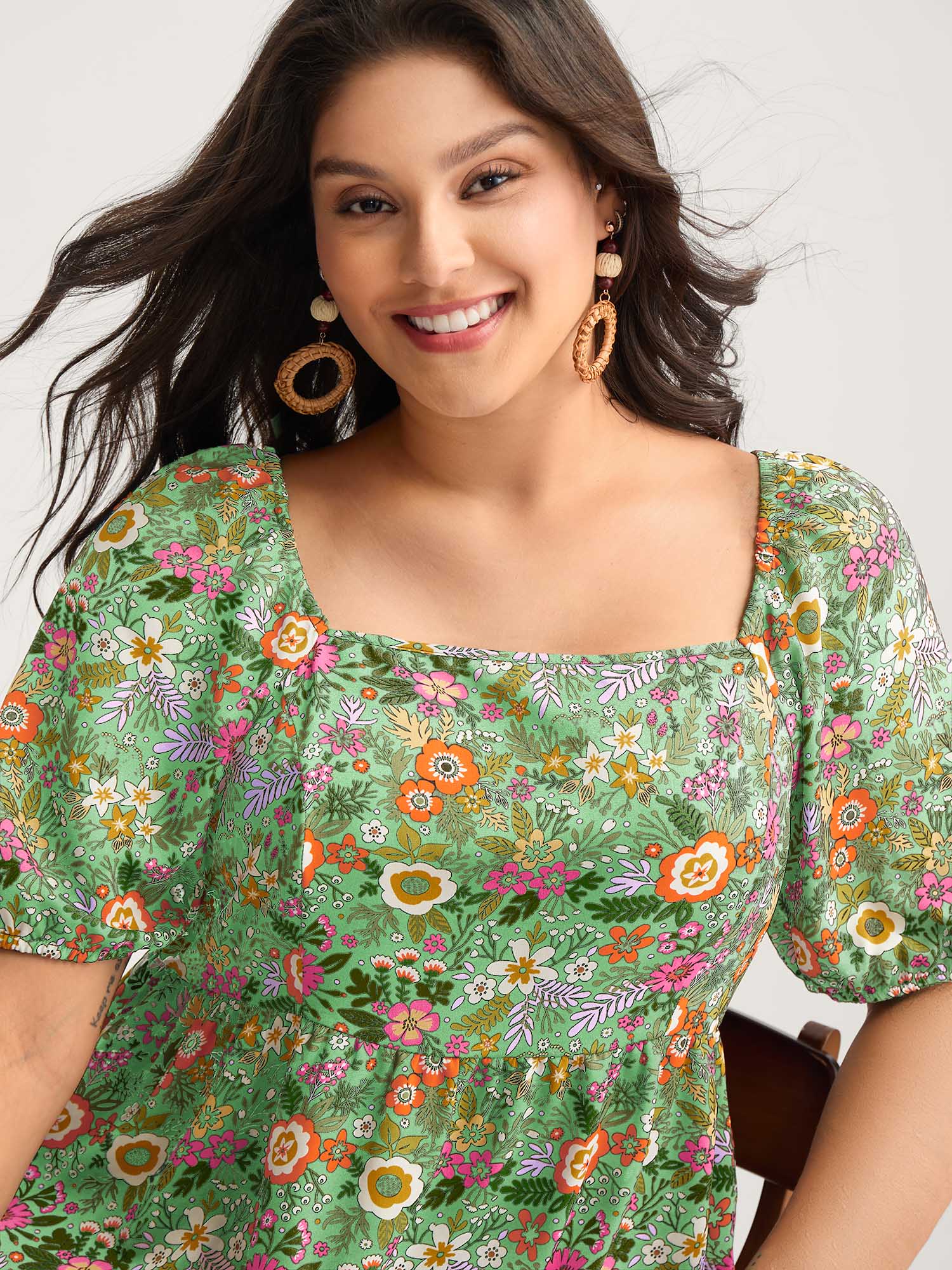 Floral Square Neck Fit and Flare Blouse - Image 11