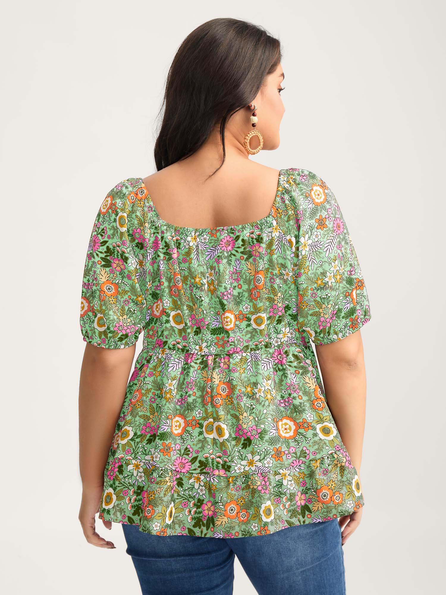 Floral Square Neck Fit and Flare Blouse - Image 12