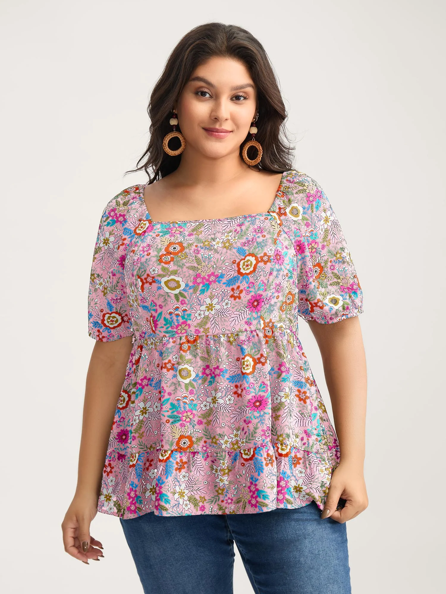 Floral Square Neck Fit and Flare Blouse - Image 14