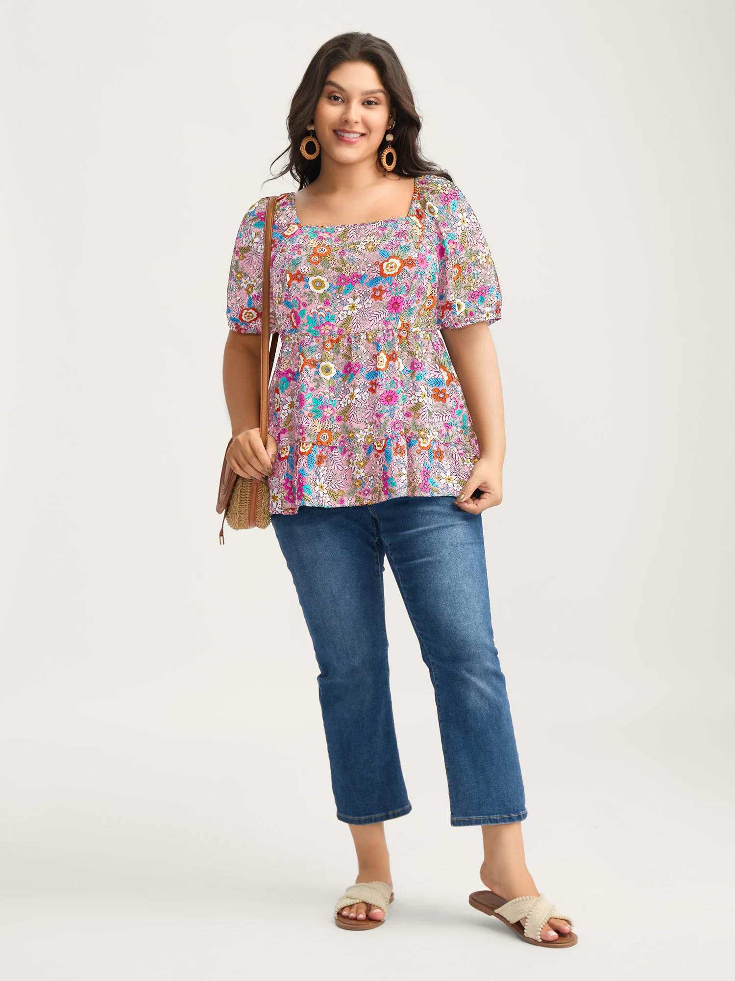 Floral Square Neck Fit and Flare Blouse - Image 15