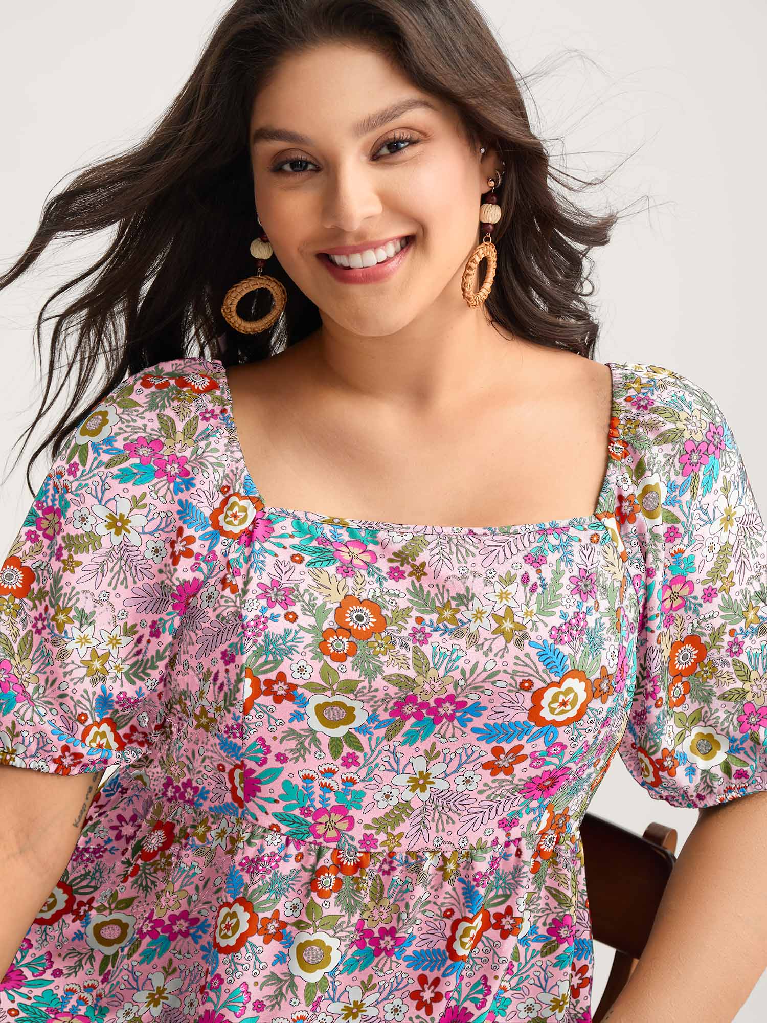 Floral Square Neck Fit and Flare Blouse - Image 16