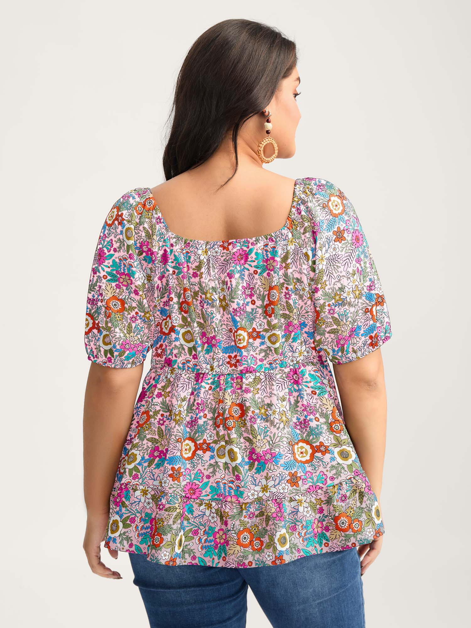 Floral Square Neck Fit and Flare Blouse - Image 17