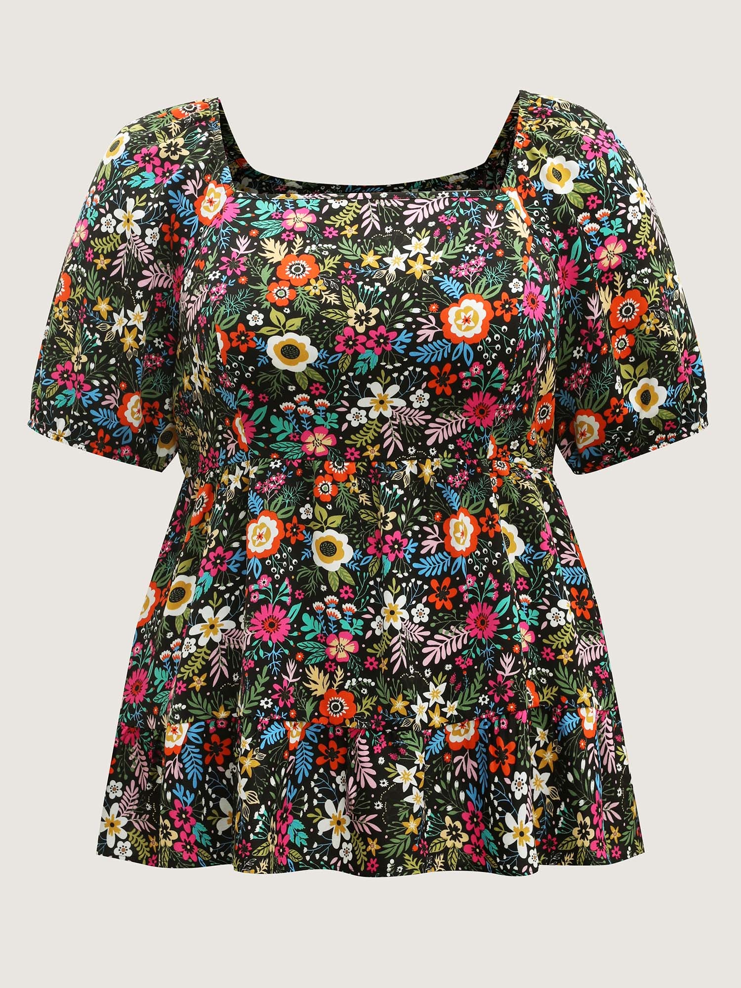Floral Square Neck Fit and Flare Blouse - Image 7