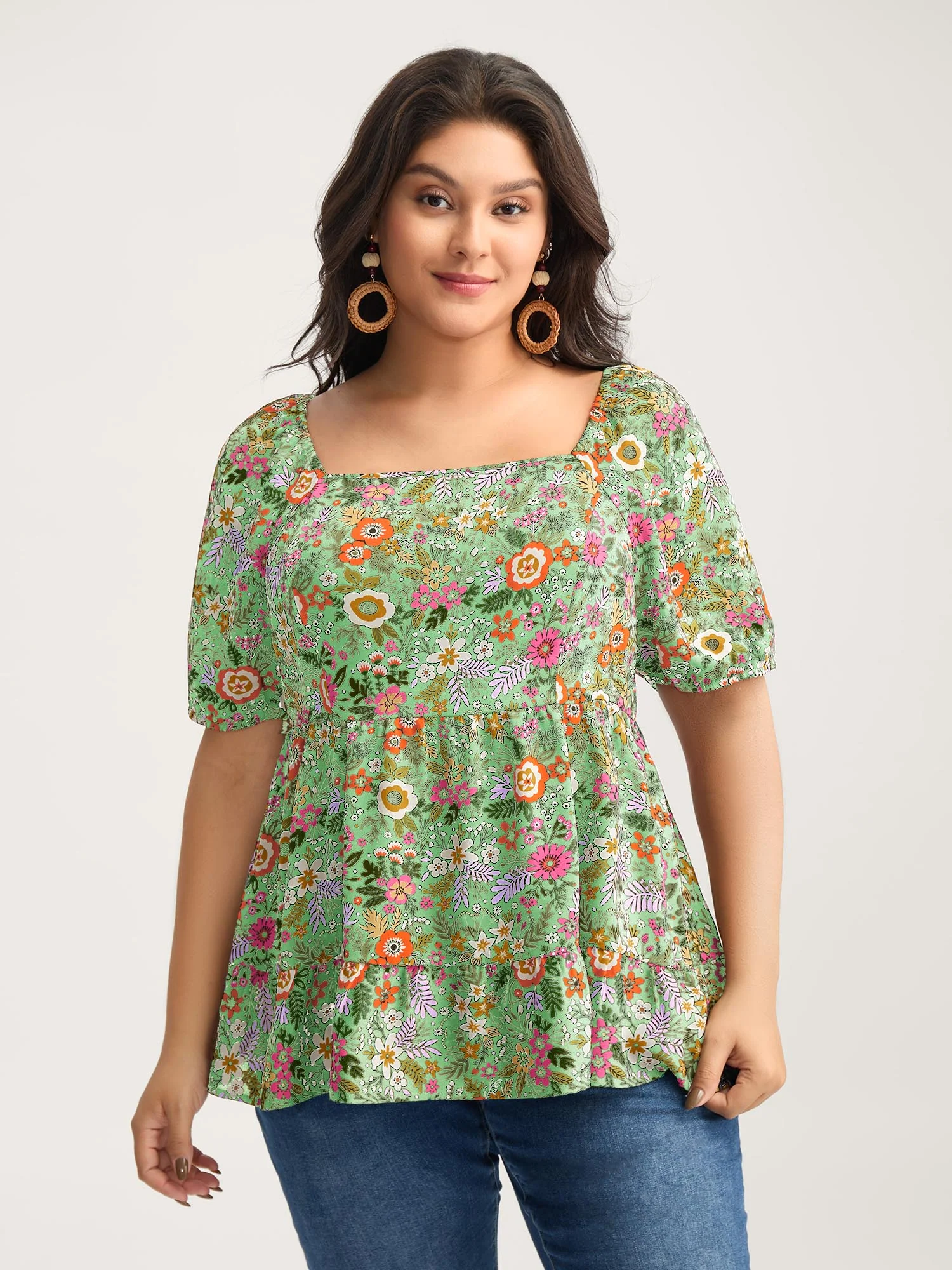 Floral Square Neck Fit and Flare Blouse - Image 9