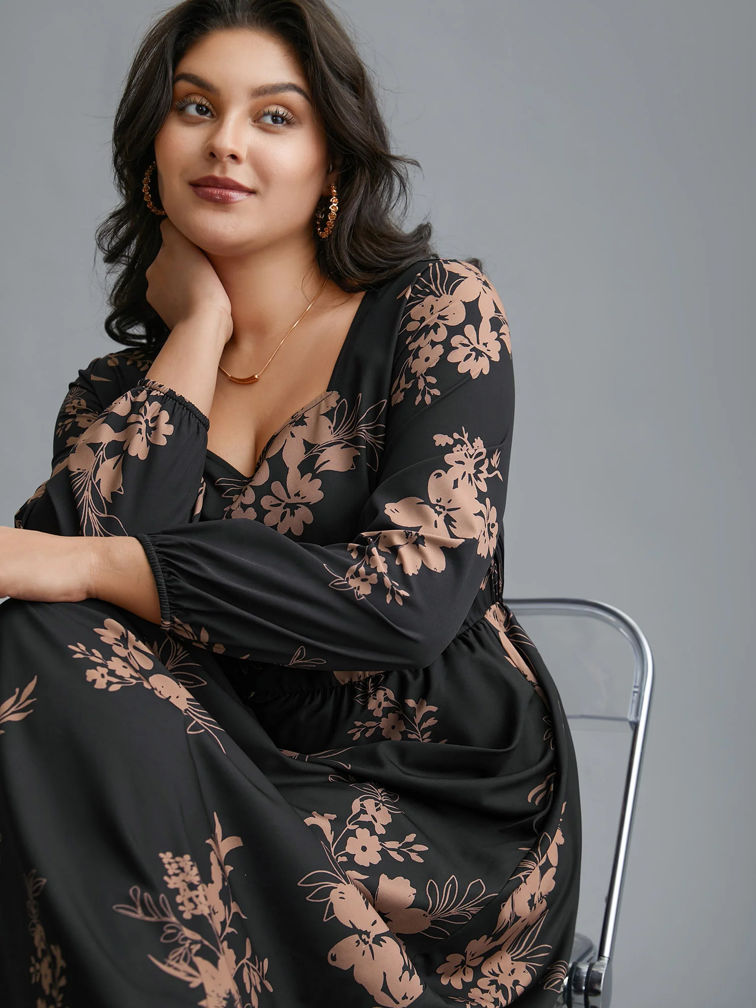 Floral Square Neck Pocket Midi Dress - Image 5