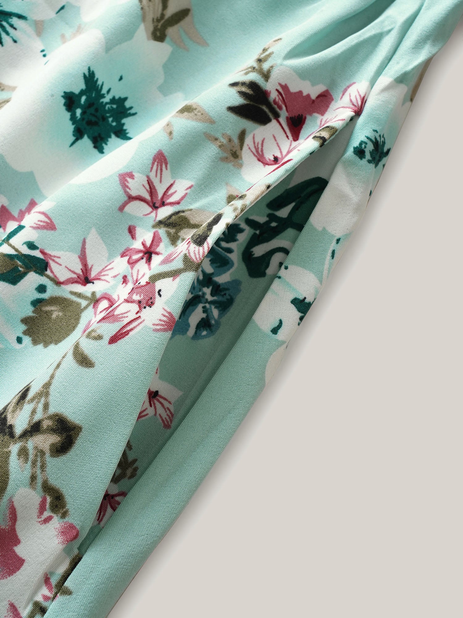 Floral Square Neck Ruffles Pocket Shirred Split Dress - Image 9
