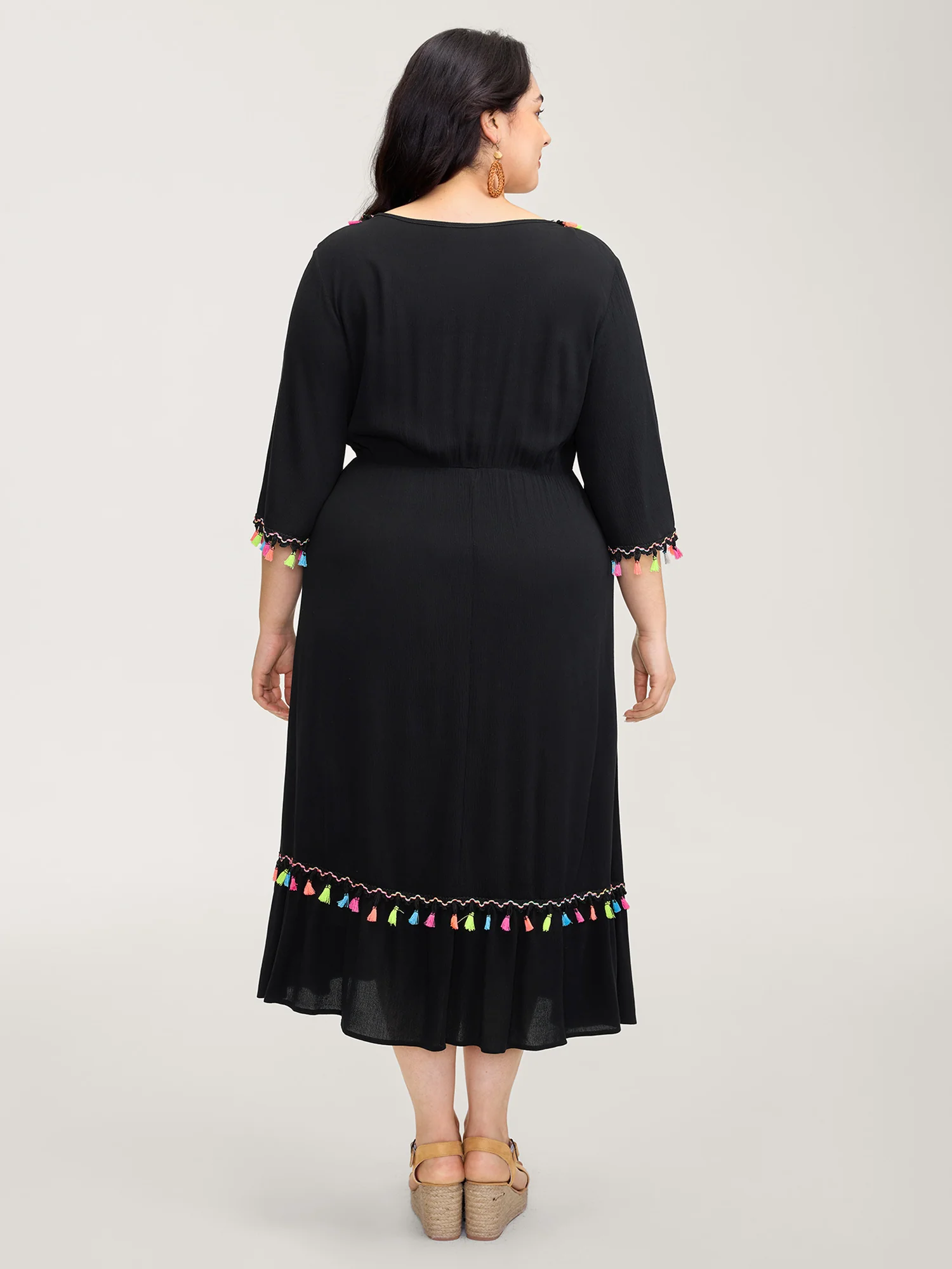 Floral Stretchy Embroidery Tassels Maxi Dress - Image 4