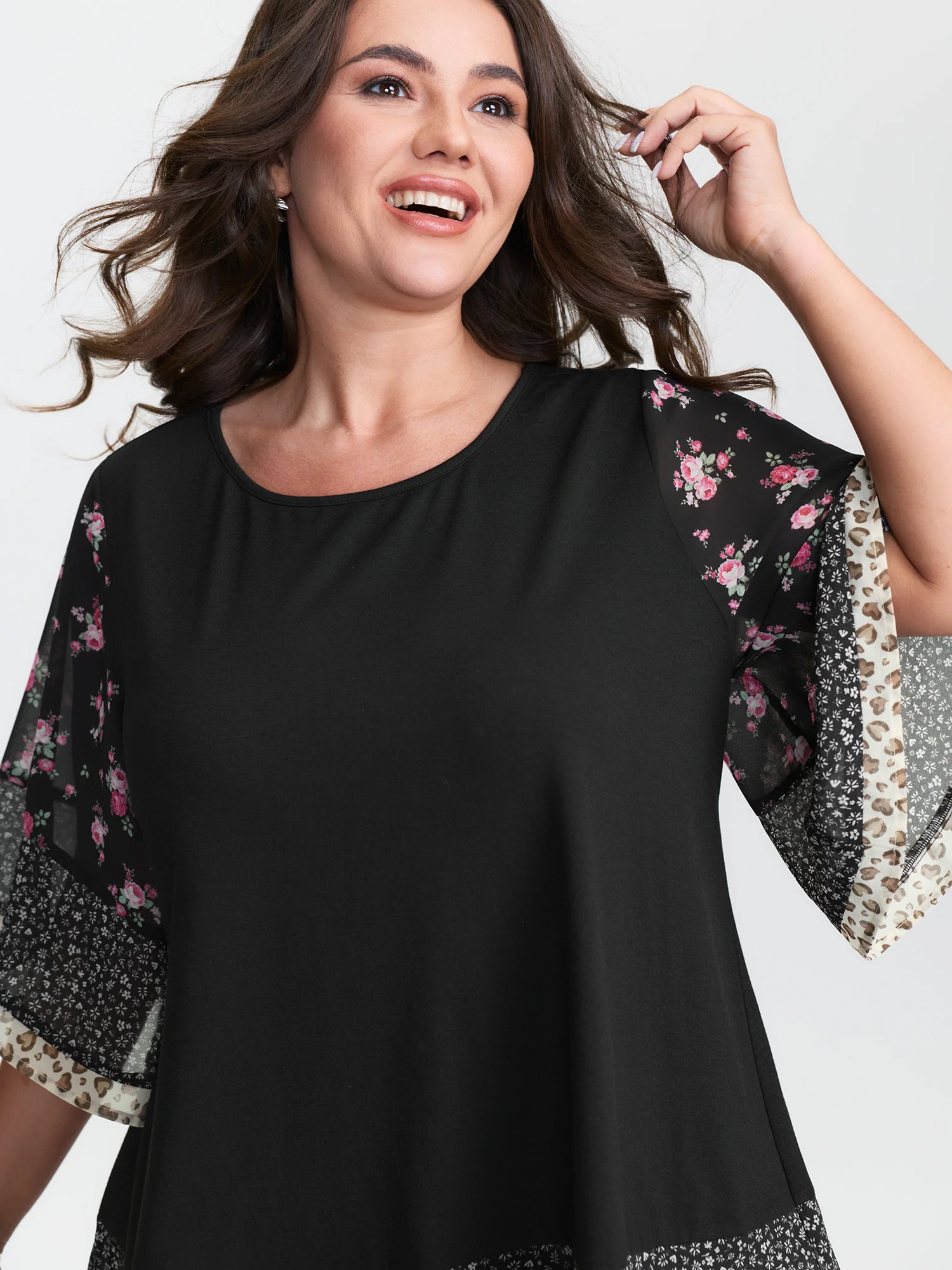 Floral Stretchy Flared Sleeve T-Shirt - Image 2