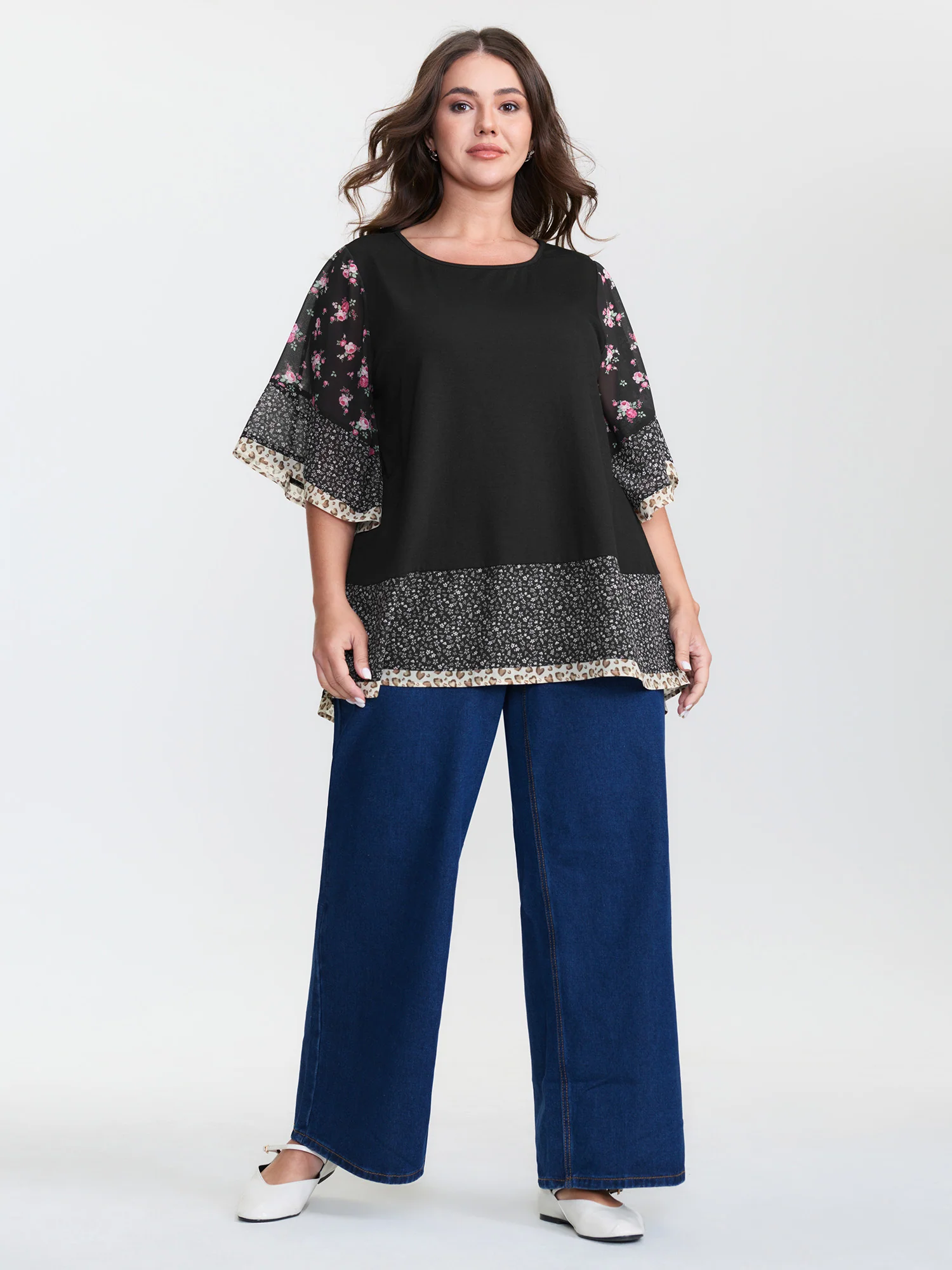 Floral Stretchy Flared Sleeve T-Shirt - Image 4