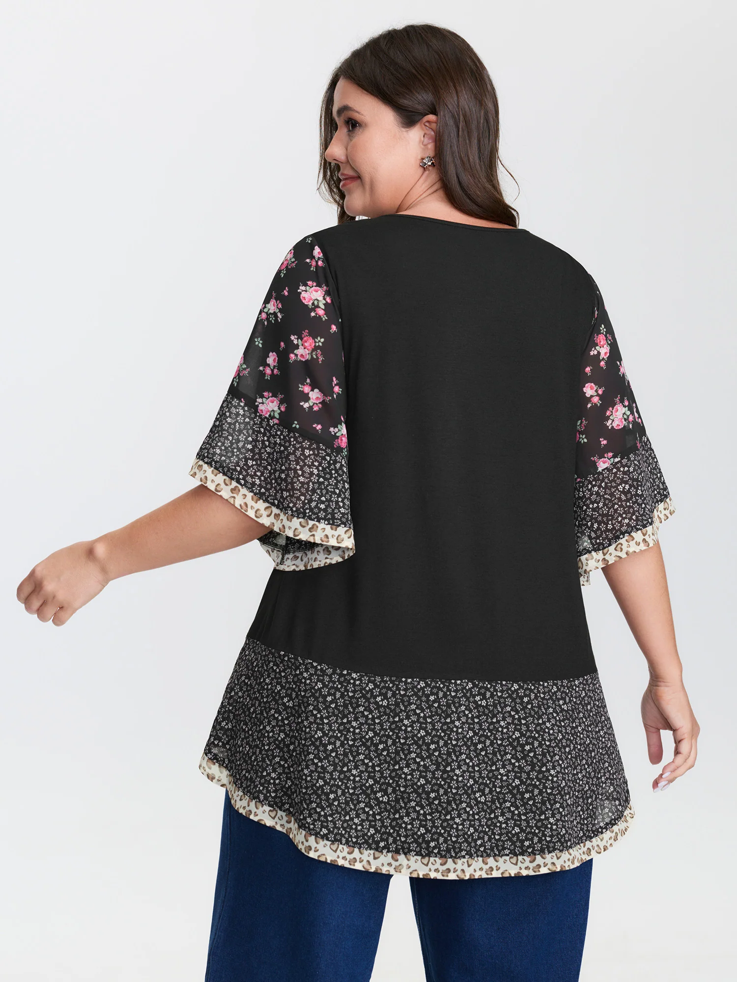 Floral Stretchy Flared Sleeve T-Shirt - Image 5