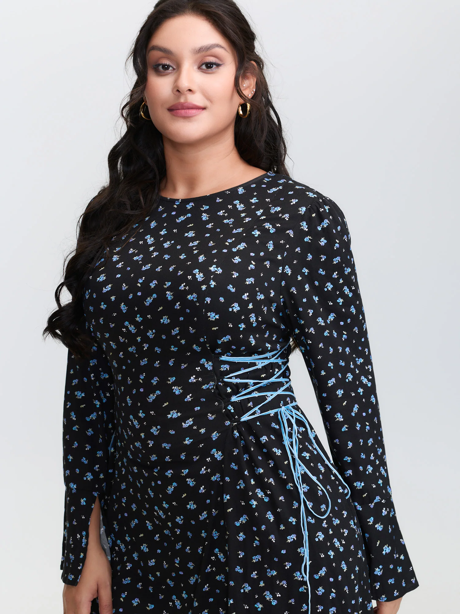 Floral Stretchy Rayon Slit Sleeve Midi Dress - Image 2