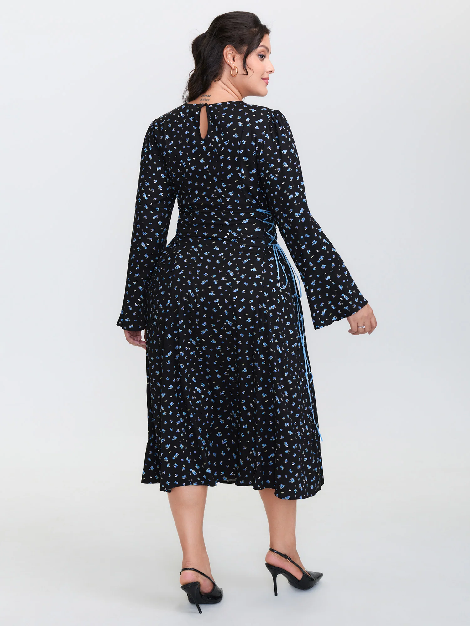 Floral Stretchy Rayon Slit Sleeve Midi Dress - Image 5