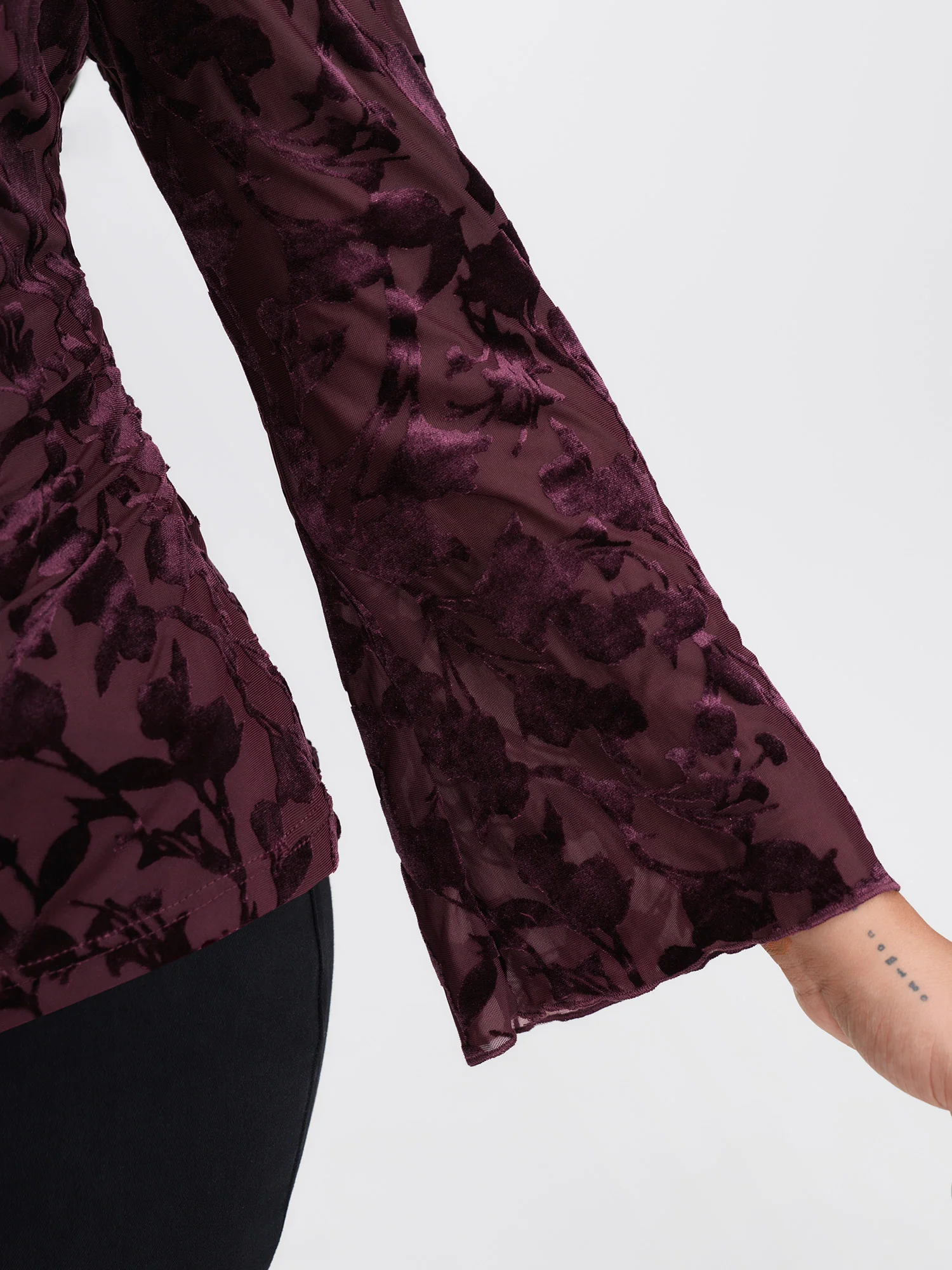 Floral Stretchy Sheer Mesh Cowl Neck Top - Image 4
