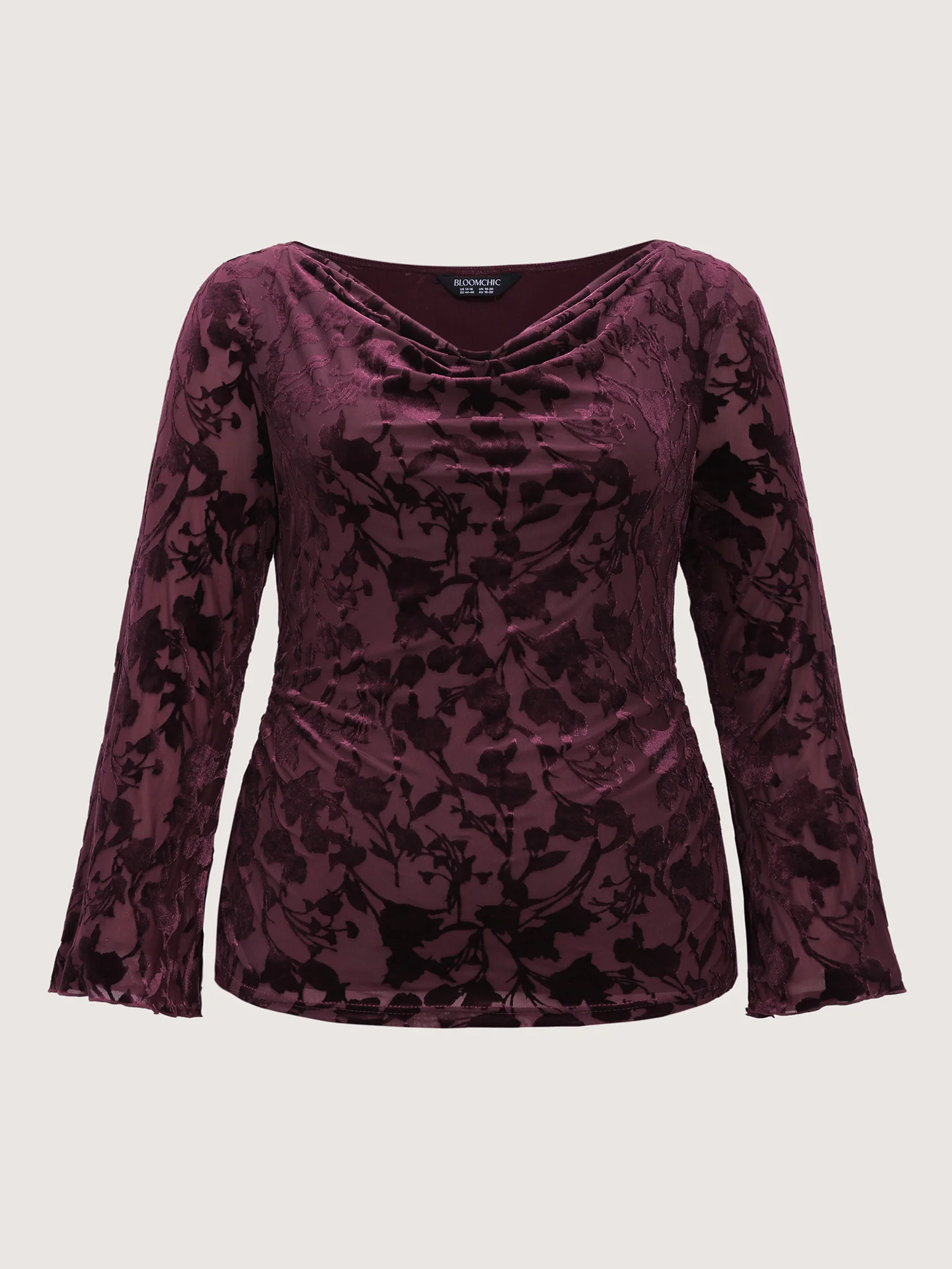 Floral Stretchy Sheer Mesh Cowl Neck Top - Image 8