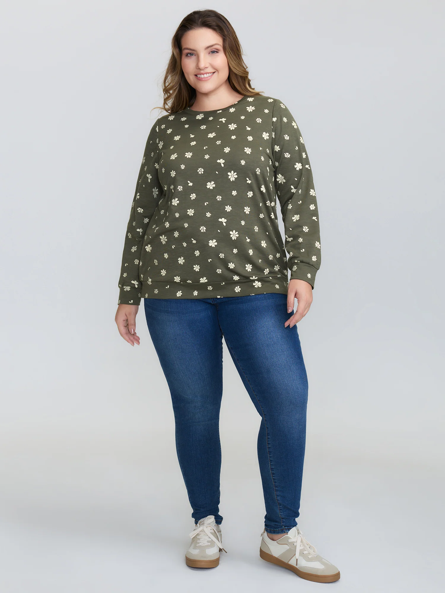 Floral Stretchy Textured Printed Sweatshirt - Image 3