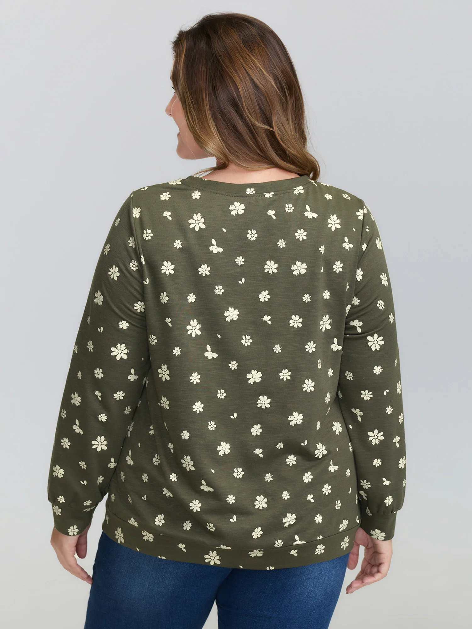 Floral Stretchy Textured Printed Sweatshirt - Image 5