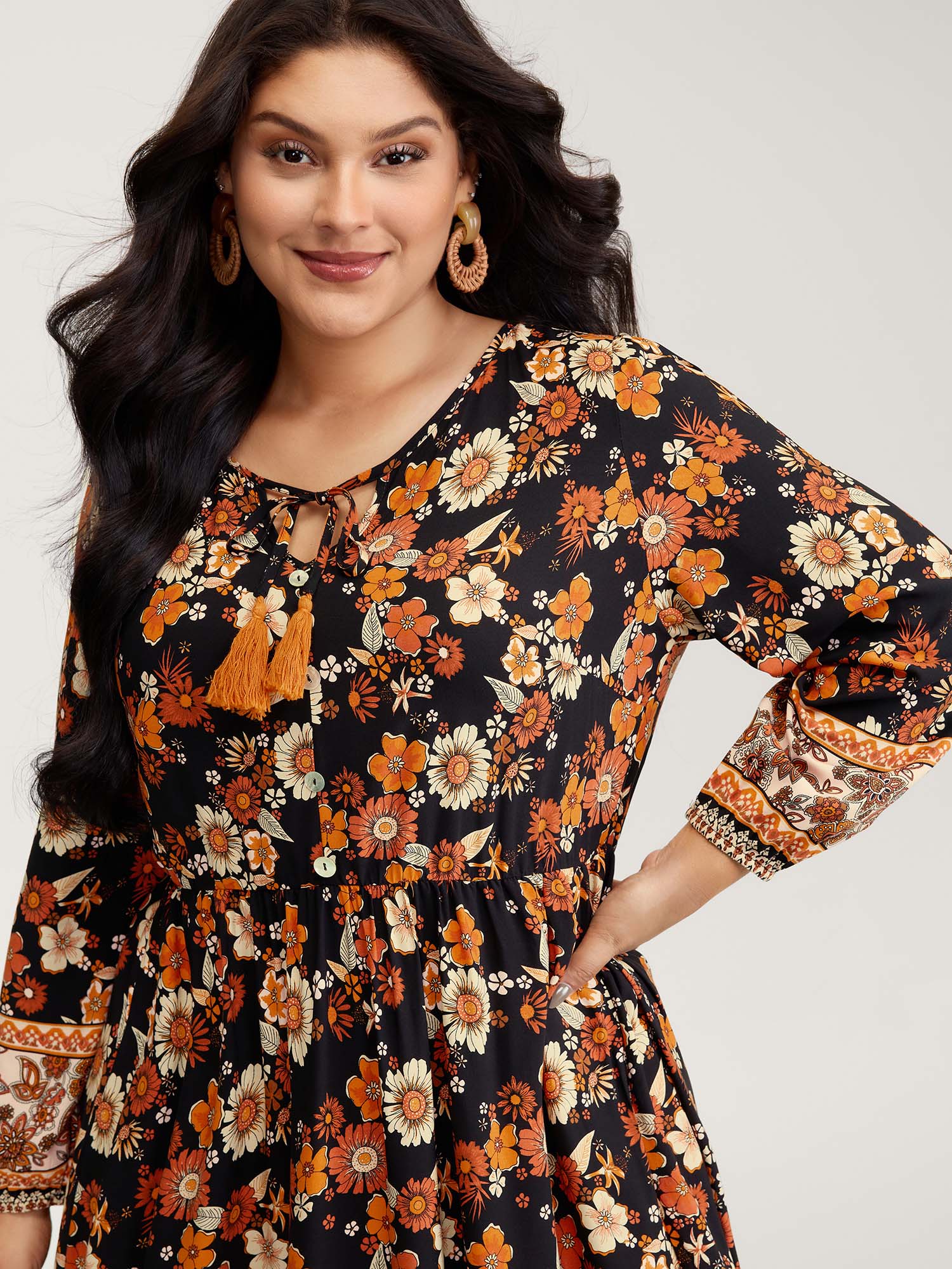 Floral Stretchy Waist Neck-Tie Maxi Dress - Image 2