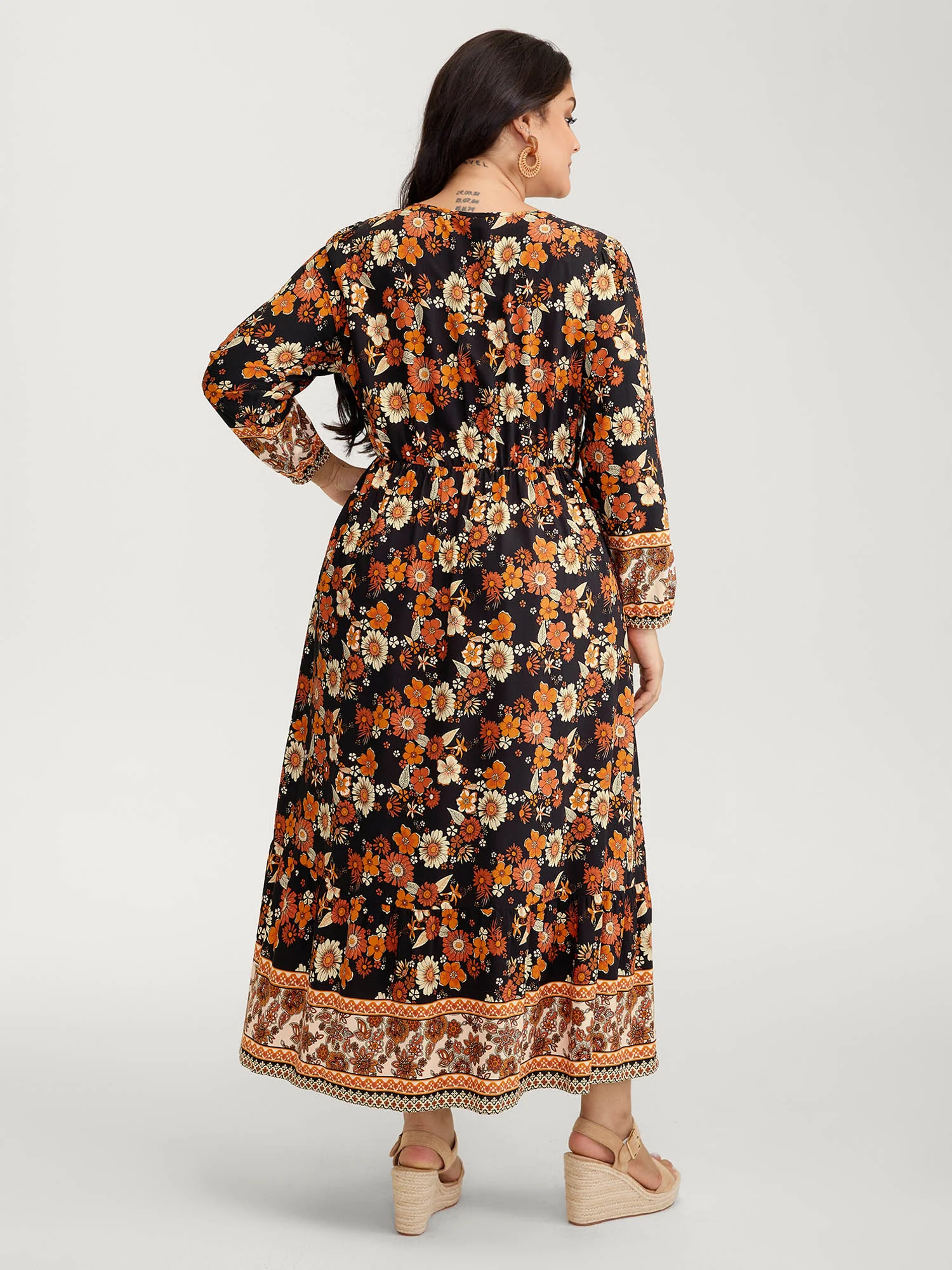 Floral Stretchy Waist Neck-Tie Maxi Dress - Image 4