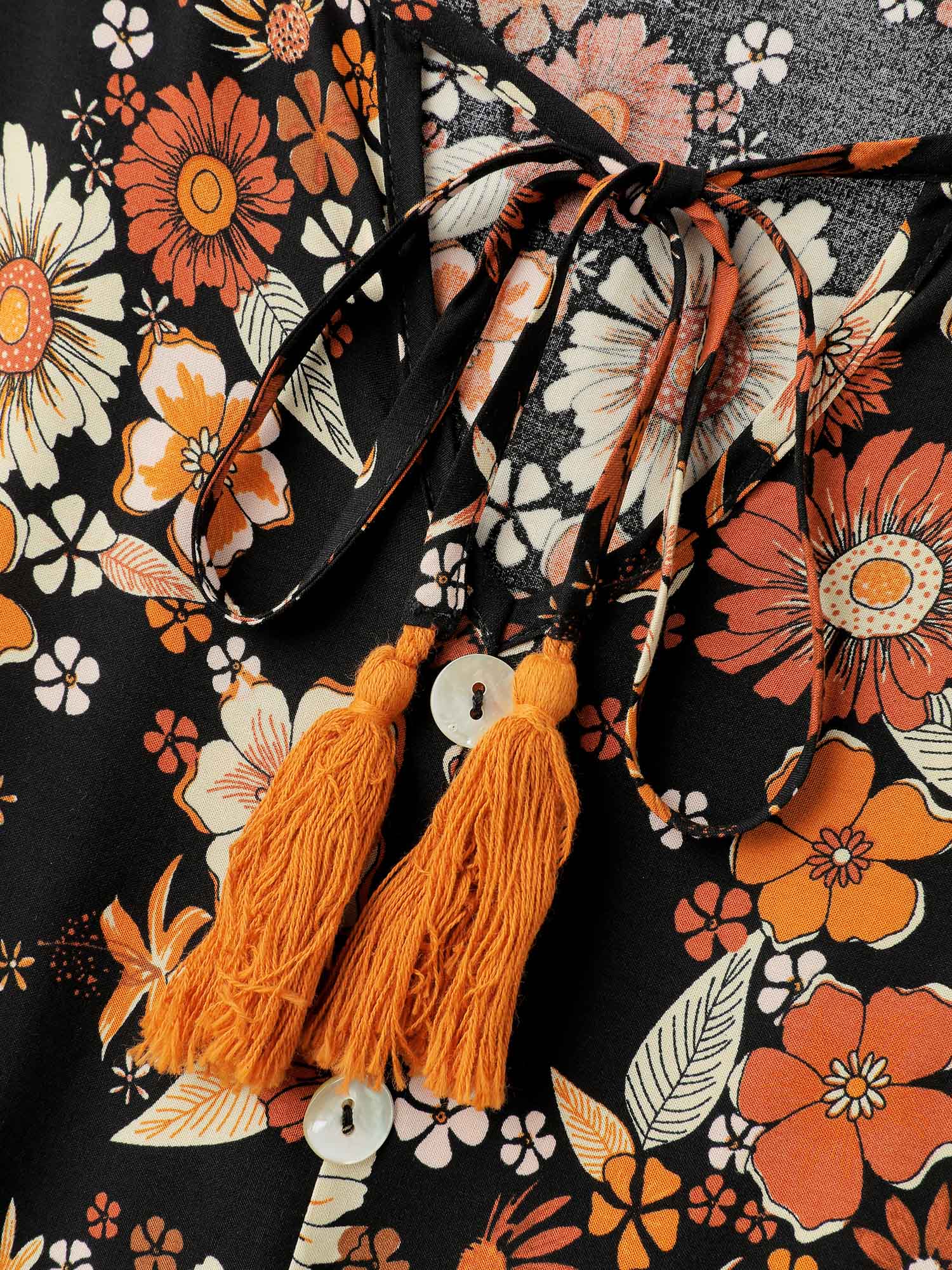 Floral Stretchy Waist Neck-Tie Maxi Dress - Image 5