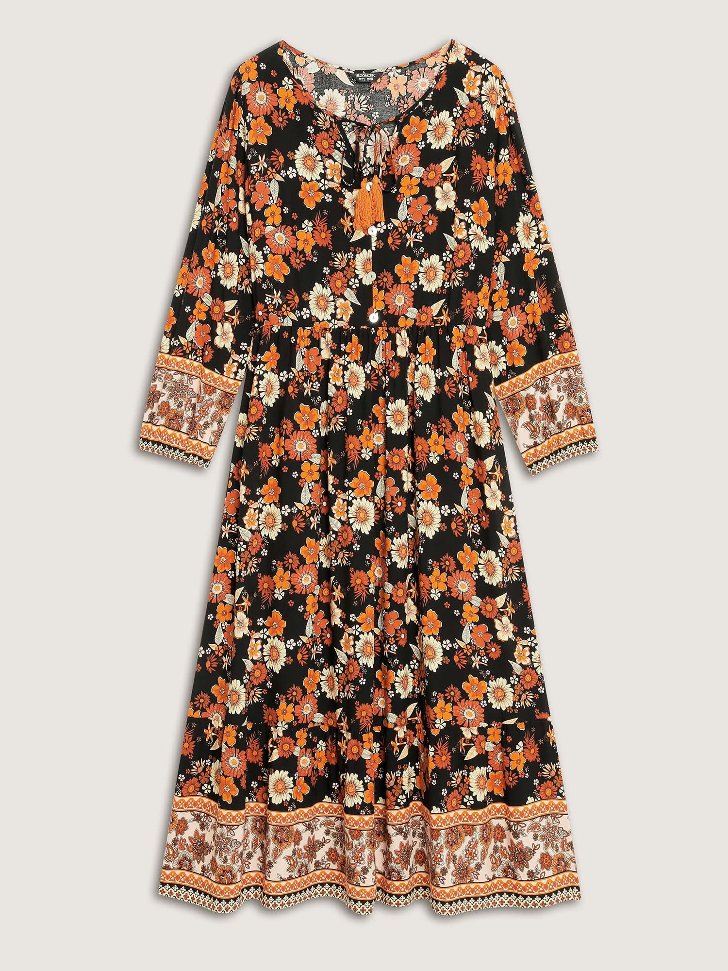 Floral Stretchy Waist Neck-Tie Maxi Dress - Image 7