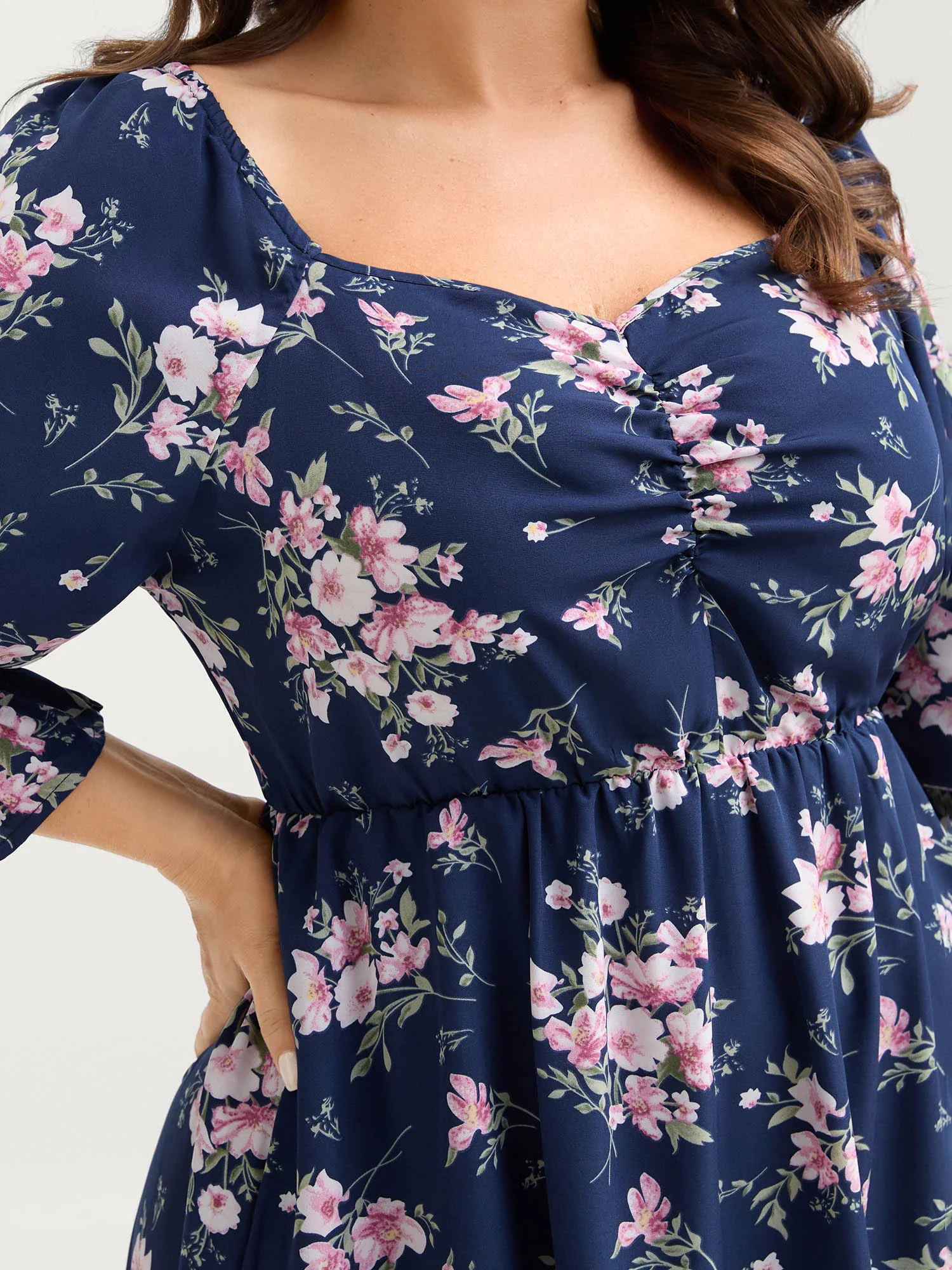 Floral Stretchy Waist Ruffled Midi Dress - Image 3