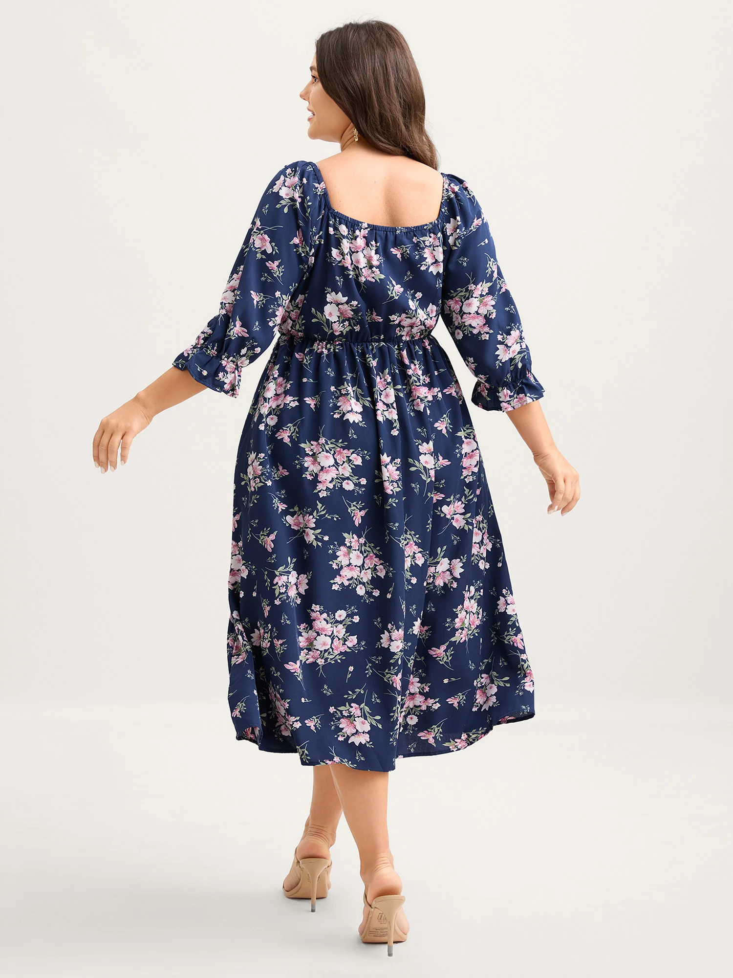 Floral Stretchy Waist Ruffled Midi Dress - Image 4