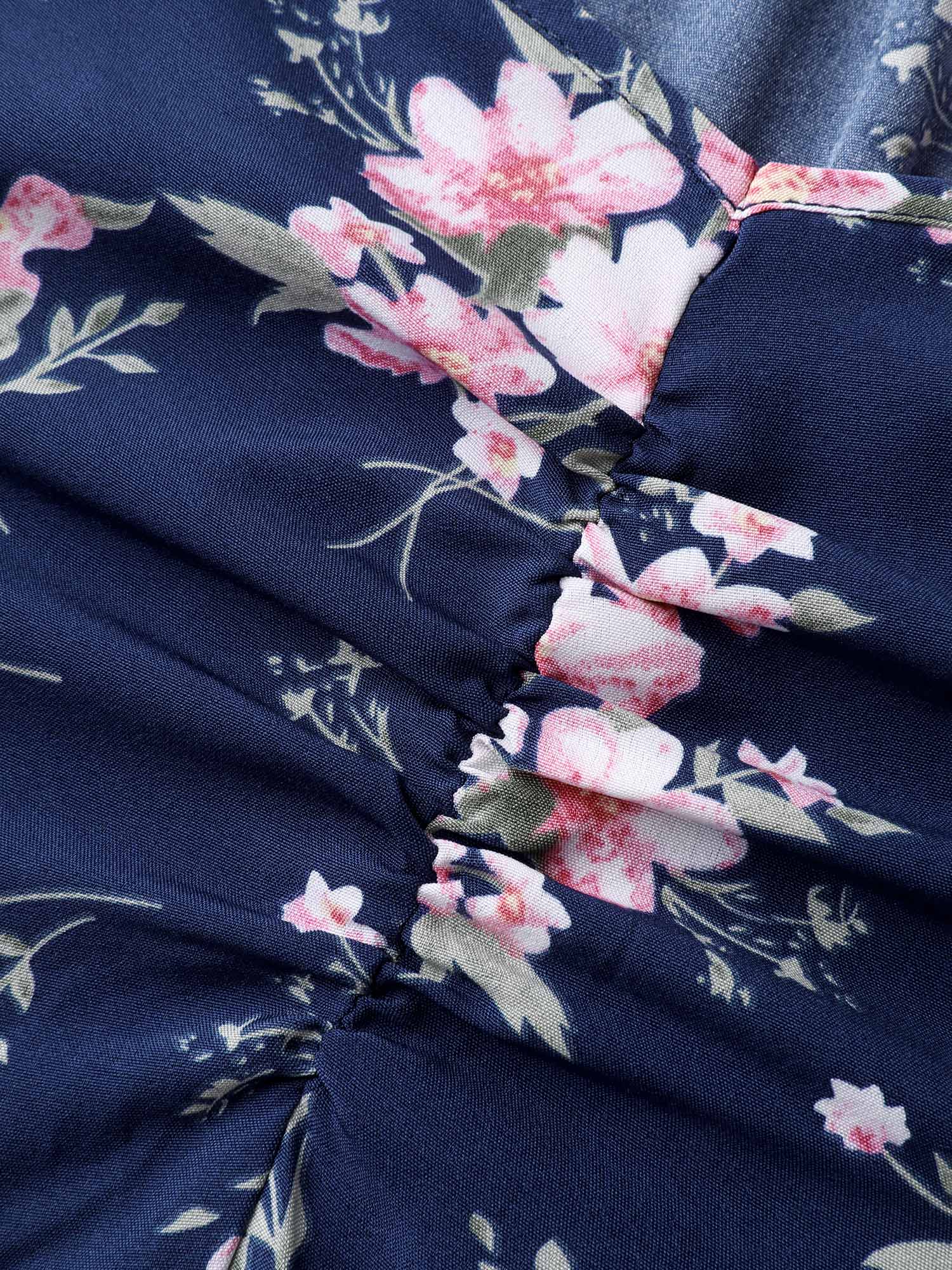 Floral Stretchy Waist Ruffled Midi Dress - Image 5