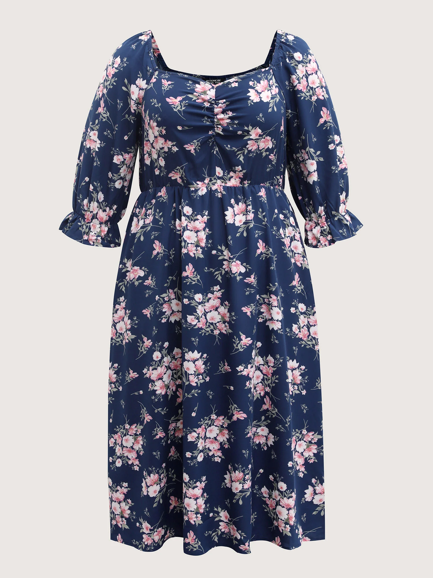 Floral Stretchy Waist Ruffled Midi Dress - Image 7