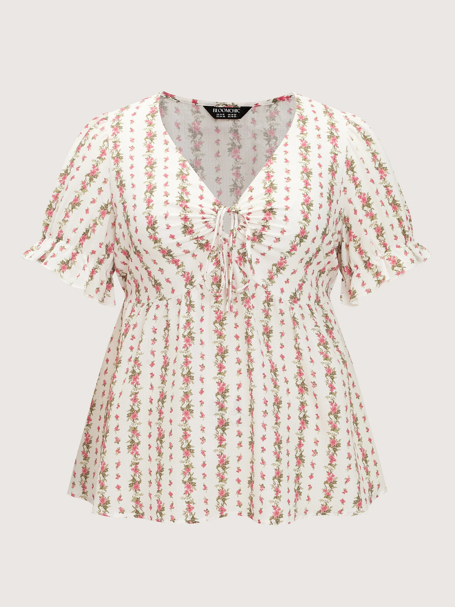 Floral Striped Adjustable Drawstring Blouse - Image 5