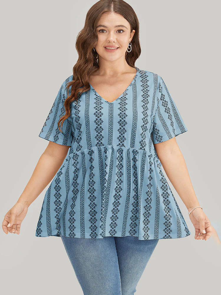 Floral & Striped Frill Trim Ruffle Hem T-shirt - Image 10