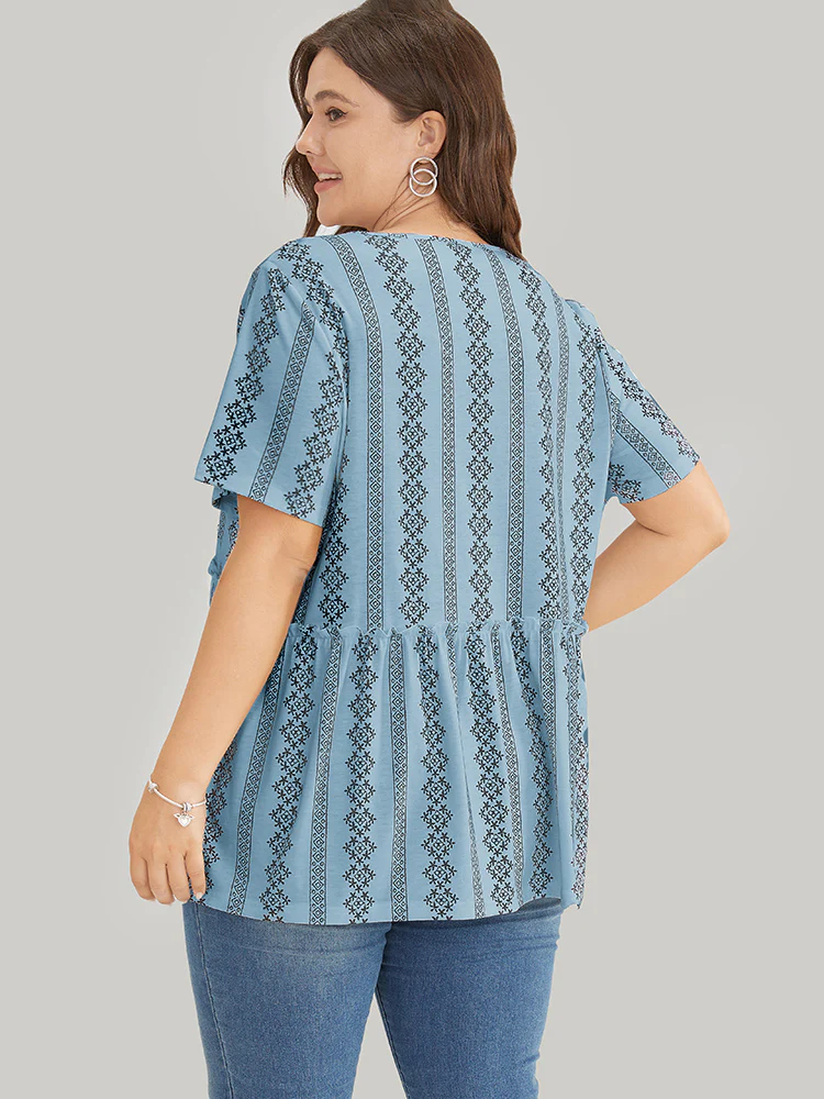 Floral & Striped Frill Trim Ruffle Hem T-shirt - Image 11