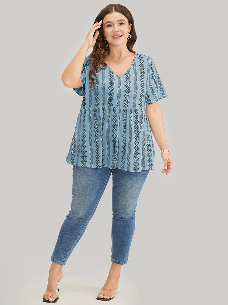 Floral & Striped Frill Trim Ruffle Hem T-shirt - Image 12