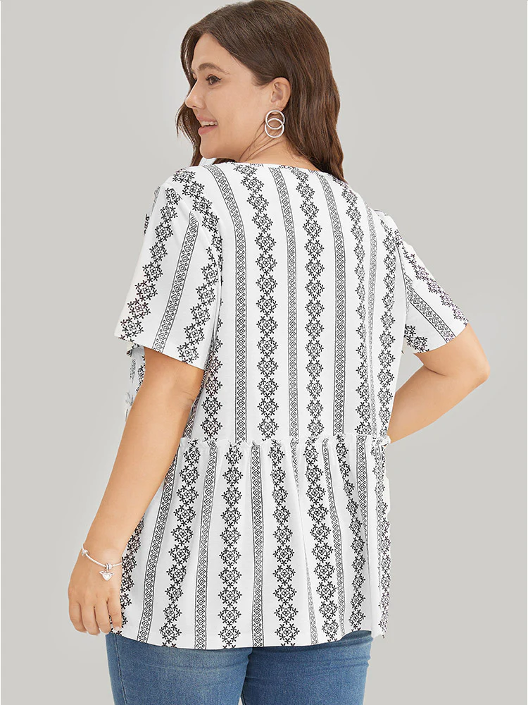 Floral & Striped Frill Trim Ruffle Hem T-shirt - Image 2