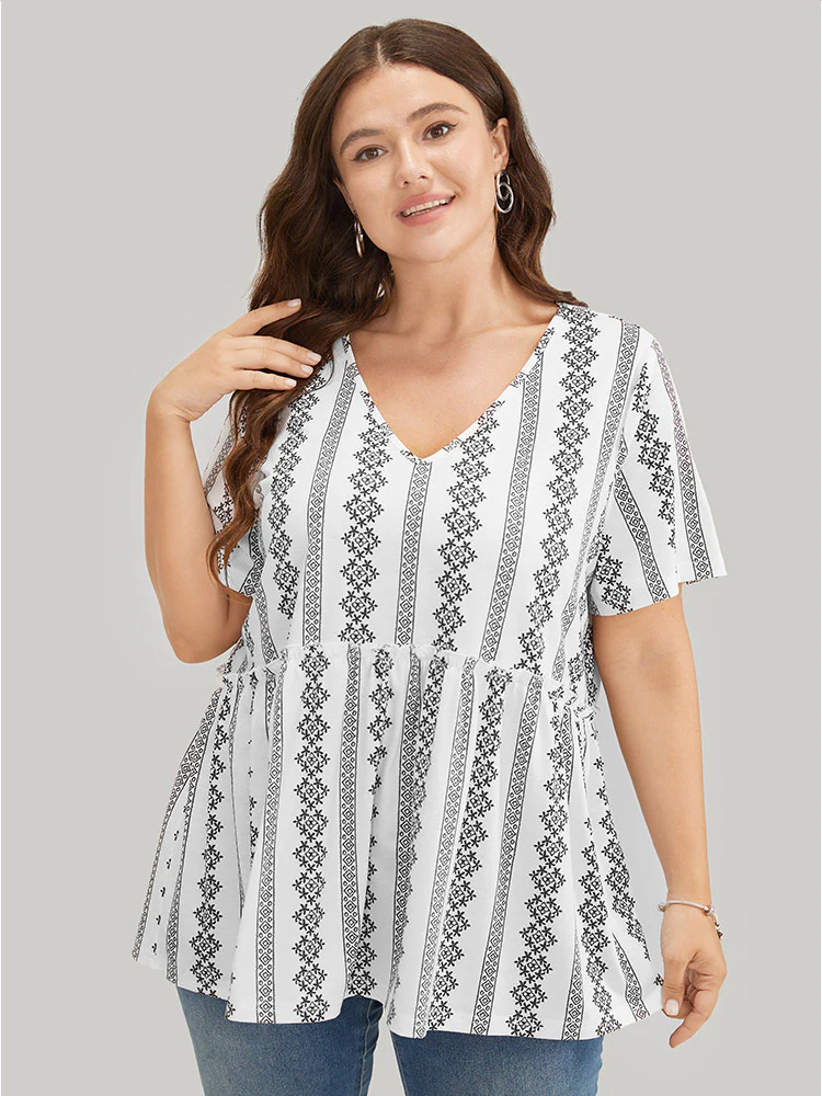 Floral & Striped Frill Trim Ruffle Hem T-shirt - Image 3