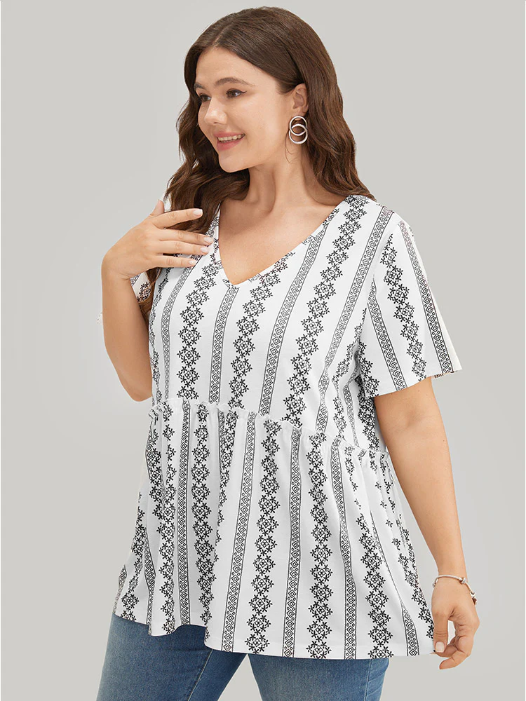 Floral & Striped Frill Trim Ruffle Hem T-shirt - Image 5
